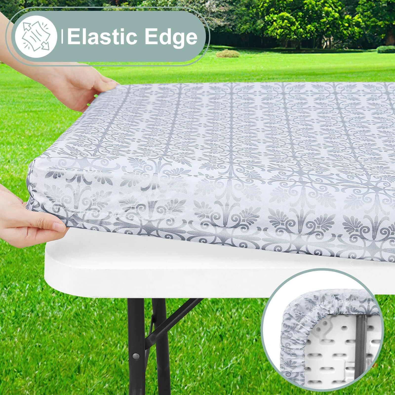 Misaya Rectangle Vinyl Table Cloth  Elastic Fitted Flannel Backed Tablecloth  100% Waterproof Plastic Table Cover Fits 6 Foot Folding Tables For Picnic  Camping  Outdoor (Silver Grey  30 "" X 72 "")