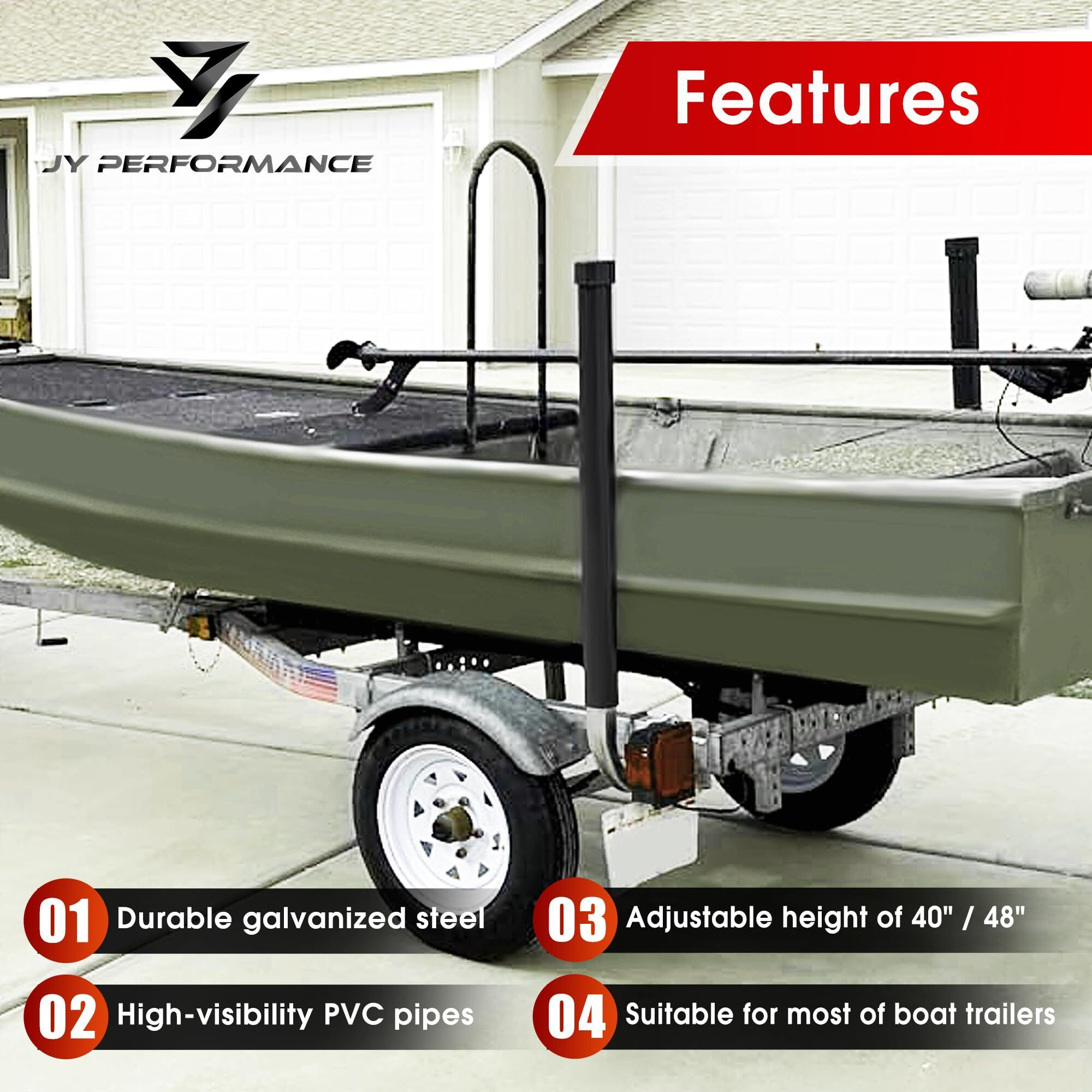 Jy Performance Boat Trailer Guide-Ons  40""/48"" Adjustable  2Pcs Rustproof Electro-Galvanized Steel Trailer Guide Ons  Trailer Guides With Black Pvc Pipes  For Ski Boat  Fishing Boat  Sailboat Trailer
