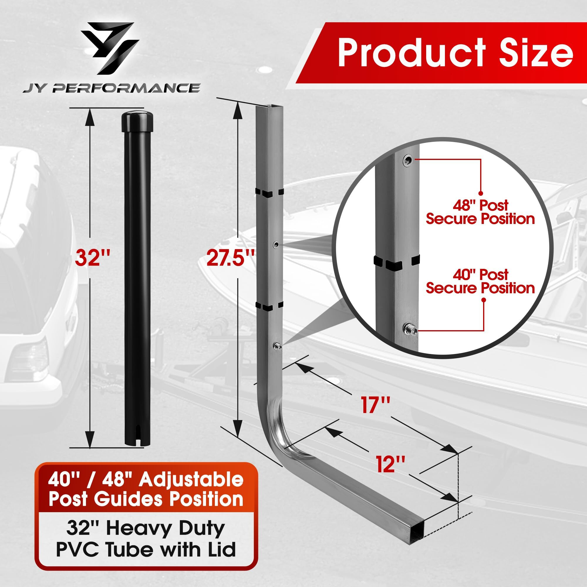 Jy Performance Boat Trailer Guide-Ons  40""/48"" Adjustable  2Pcs Rustproof Electro-Galvanized Steel Trailer Guide Ons  Trailer Guides With Black Pvc Pipes  For Ski Boat  Fishing Boat  Sailboat Trailer