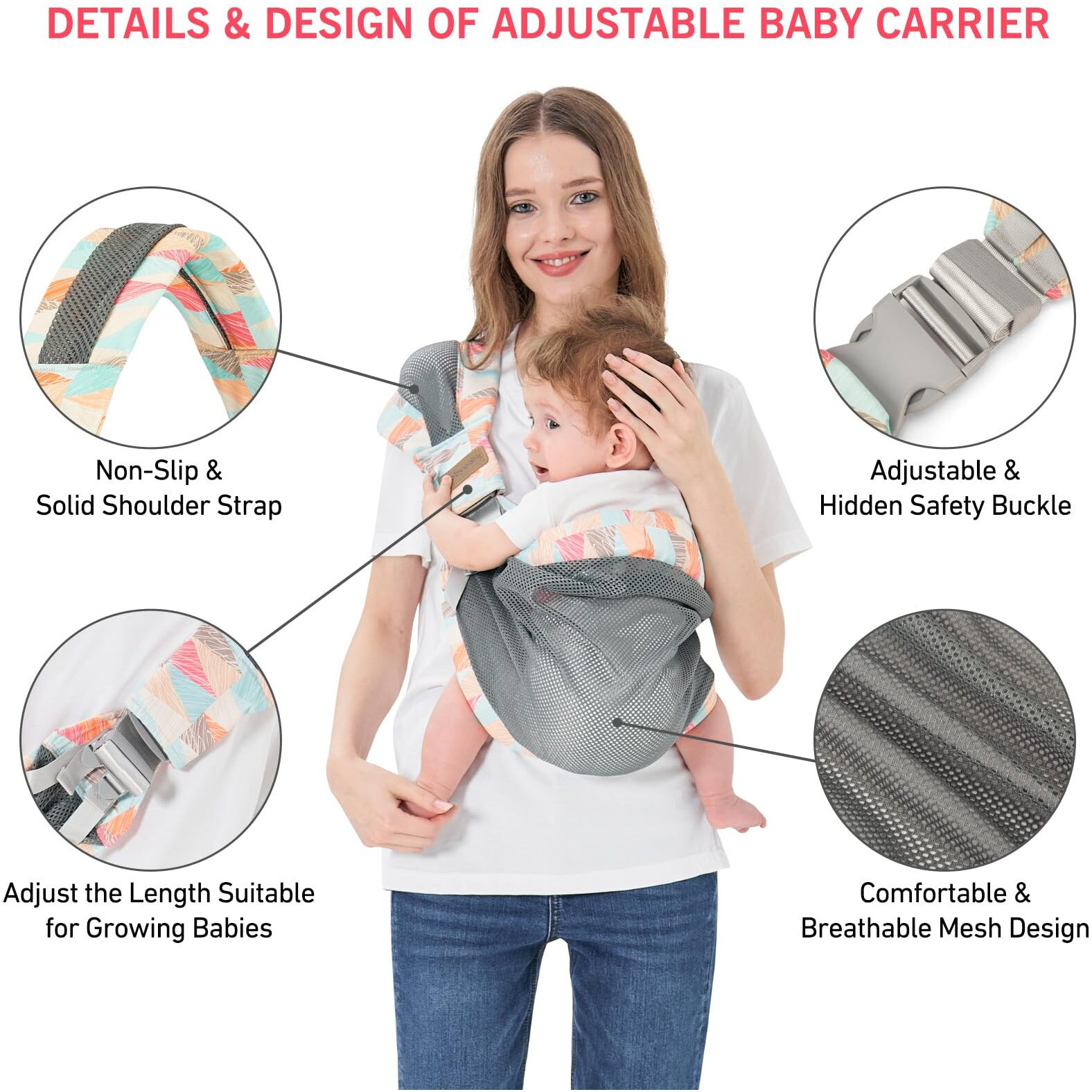Huifen Adjustable One Shoulder Baby Carrier For Infant  Lightweight Breathable Mesh Baby Hip Carrier Portable Baby Carrier Sling For Newborn To Toddler Girl And Boy 6-40 Lbs (Orange)