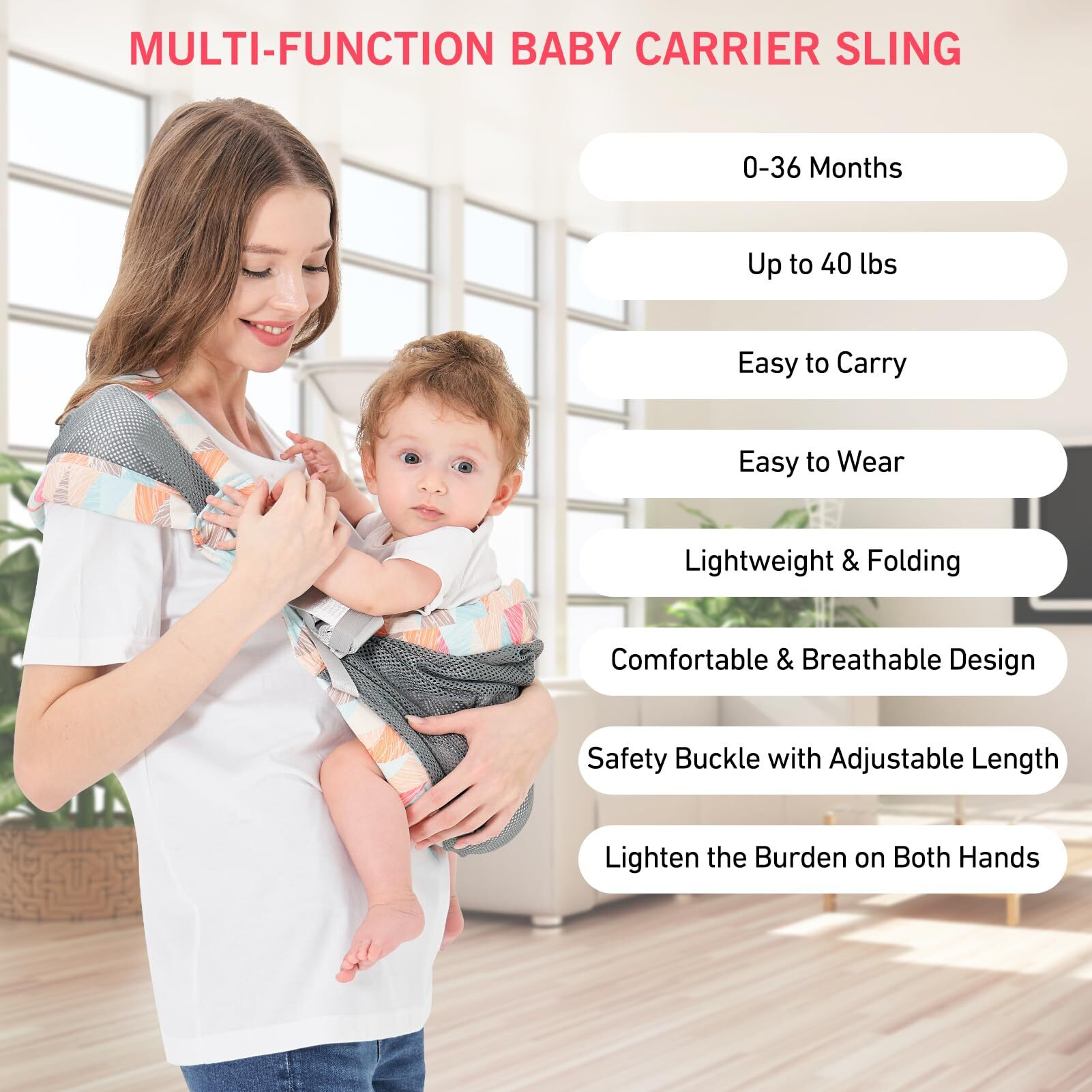 Huifen Adjustable One Shoulder Baby Carrier For Infant  Lightweight Breathable Mesh Baby Hip Carrier Portable Baby Carrier Sling For Newborn To Toddler Girl And Boy 6-40 Lbs (Orange)