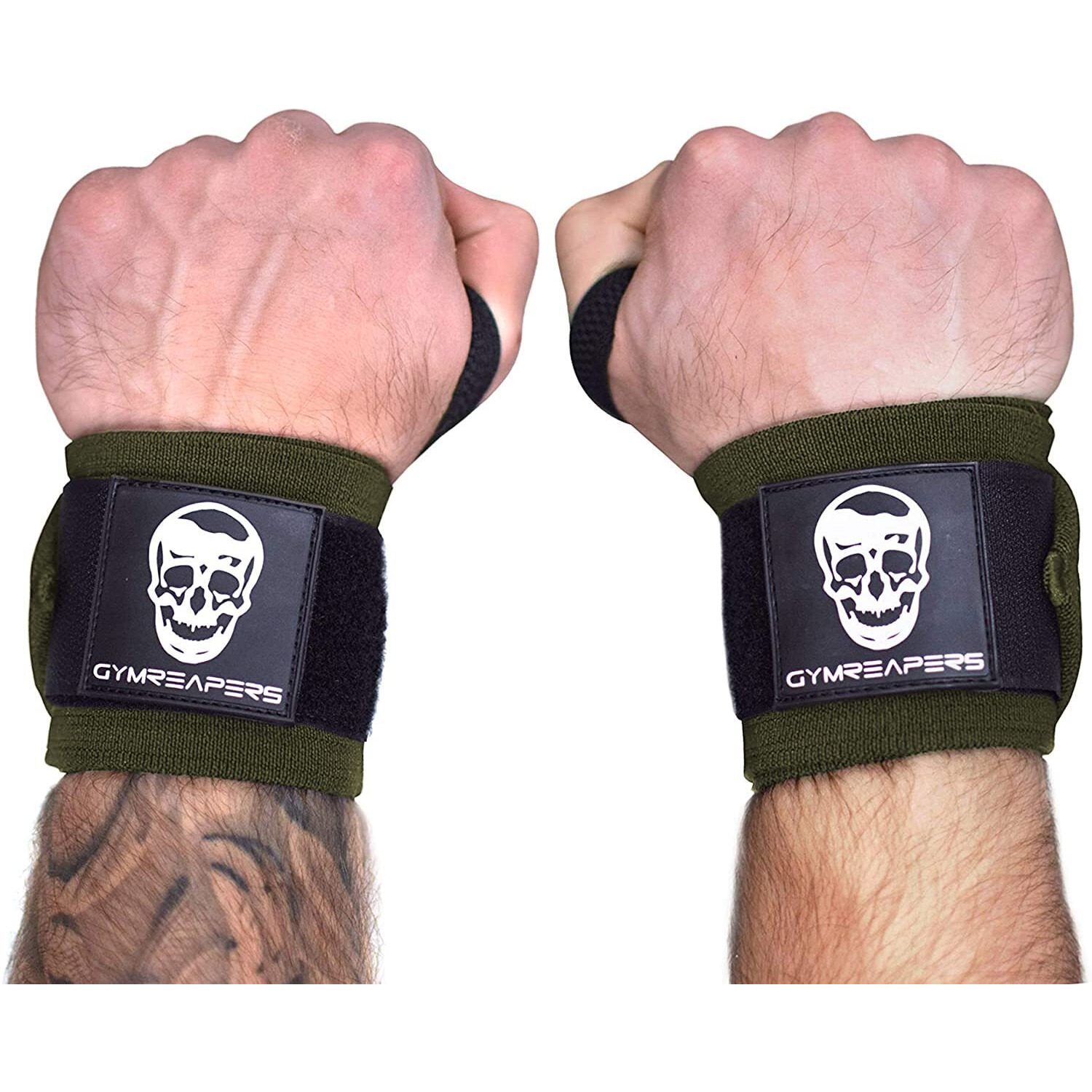 Gymreapers Wrist Wraps Weightlifting - Stiff Heavy Duty 18 Inch Wraps With Thick Thumb Loop For Powerlifting  Bodybuilding  Cross Training  & Heavy Presses (Od Green  24"")