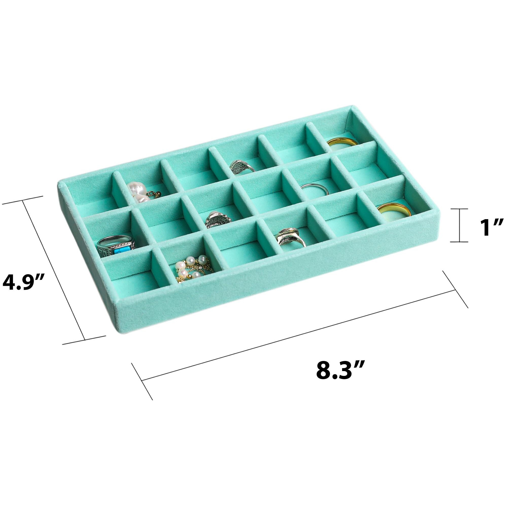 Frebeauty Jewelry Organizer Tray Stackable Velvet Jewelry Trays Drawer Inserts Earring Organizer For Women Jewelry Storage Display Case For Rings Stud Necklaces Set Of 6(Turquoise)