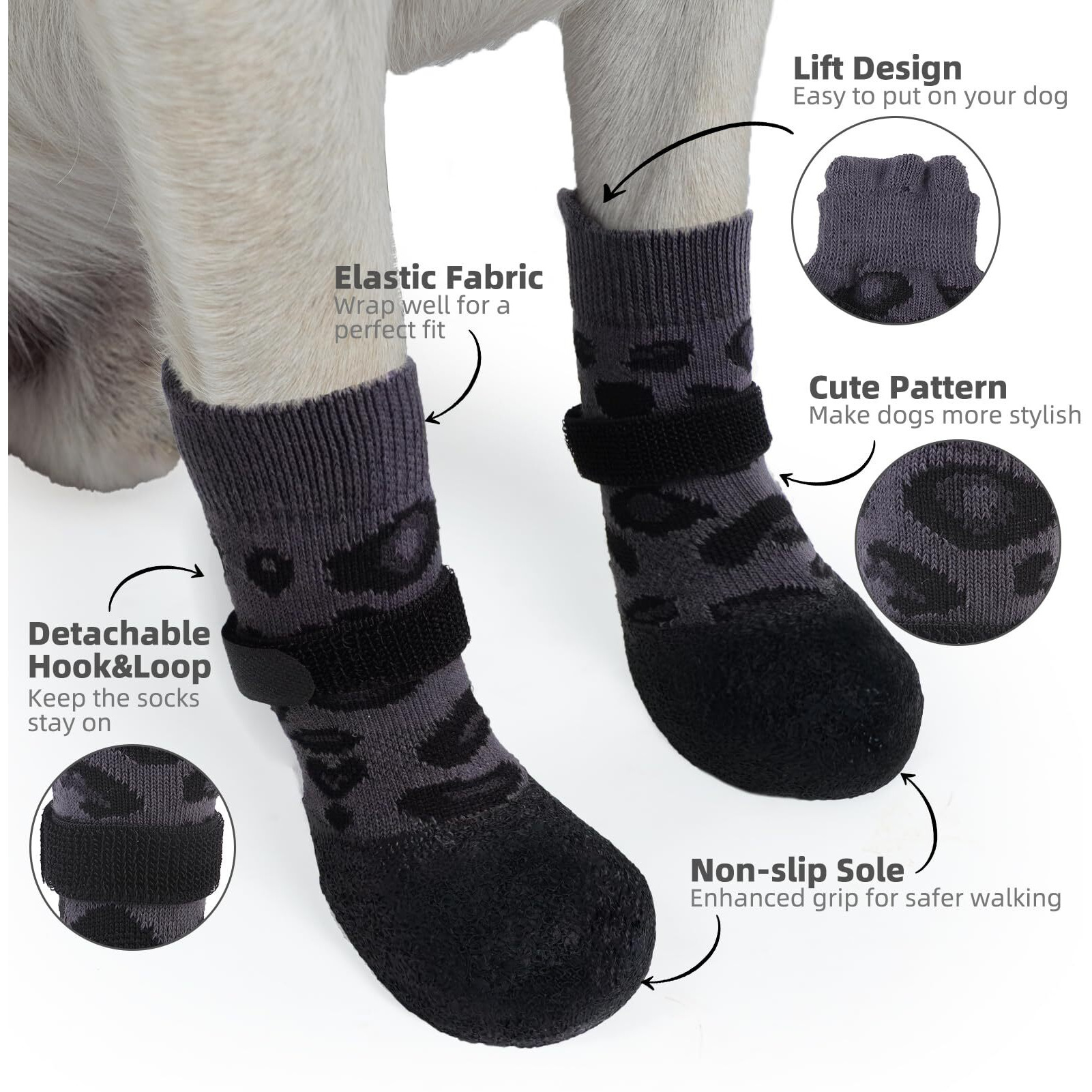 Pupteck Anti Slip Dogs Shoes For Hot/Cold Pavement  Senior Booties  Rubber Boots & Paw Protectors For Small Medium Large Size Dogs To Prevent Licking  Grippy Socks For Hardwood Floors  Leopard  Xl