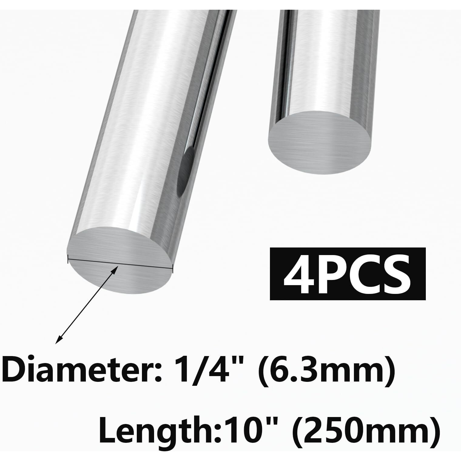 Eoiips 1/4 "" Diameter 304 Stainless Steel Round Rod Solid Rod 10 "" In Length  For Diy Metal Craft & Metal Working Hobbies  4Pcs