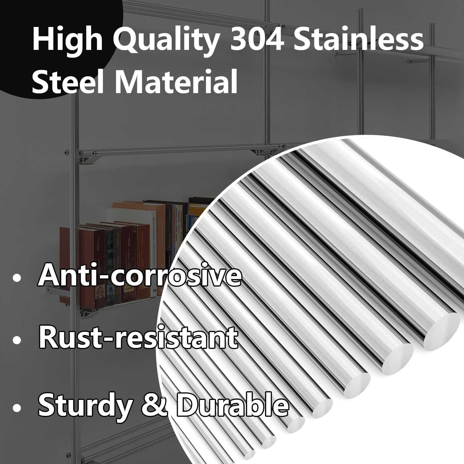 Eoiips 1/4 "" Diameter 304 Stainless Steel Round Rod Solid Rod 10 "" In Length  For Diy Metal Craft & Metal Working Hobbies  4Pcs