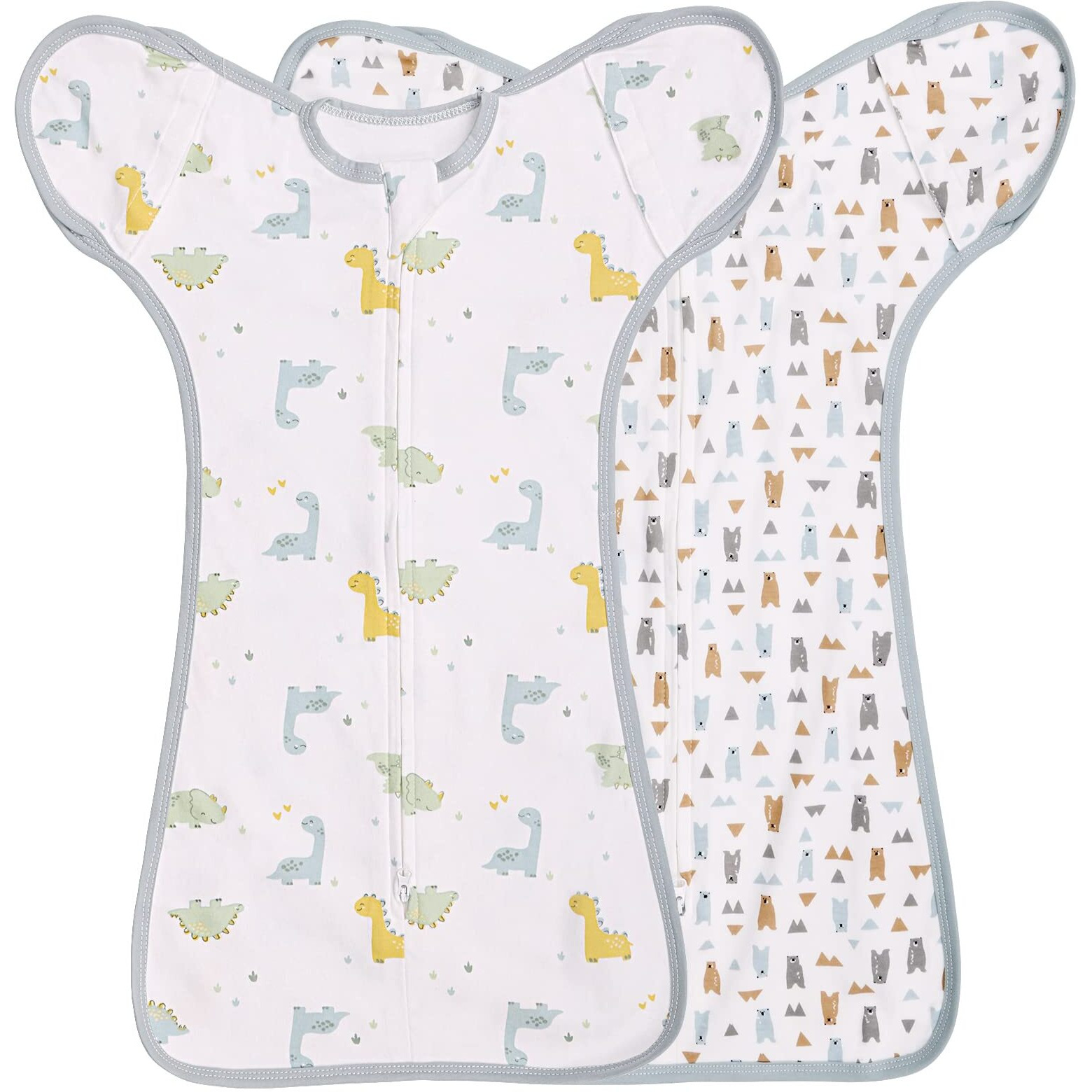 Julyfire 2 Pack Transition Swaddle With 2 Way Zipper  2 In 1 Arms In/Out Transitional Arms Up Swaddle  100% Cotton Newborn Swaddle Zipper Swaddles Baby Swaddling Sack Sleeping Sack 3-6 Months