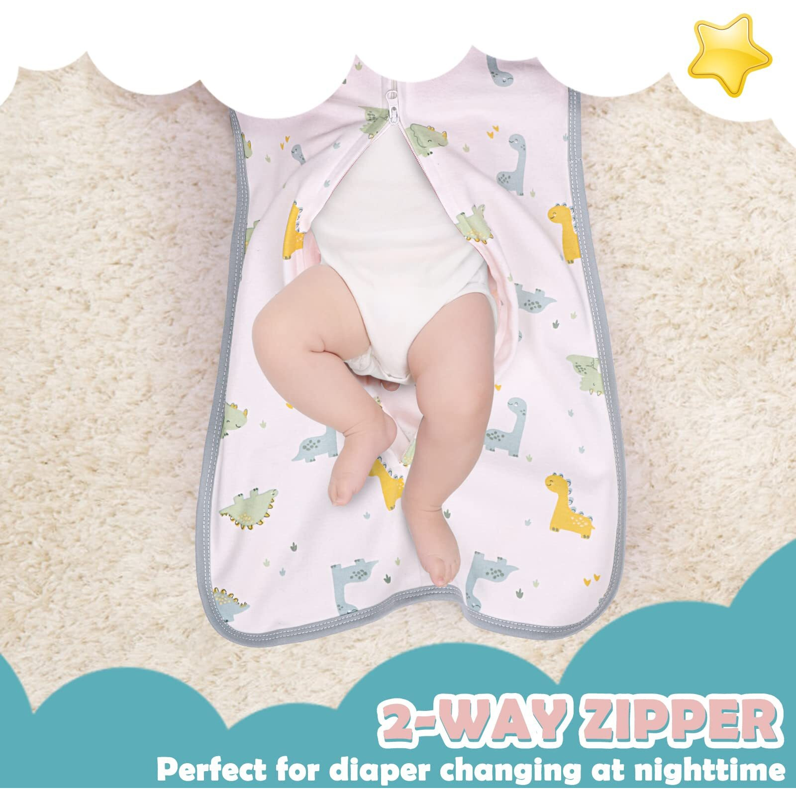 Julyfire 2 Pack Transition Swaddle With 2 Way Zipper  2 In 1 Arms In/Out Transitional Arms Up Swaddle  100% Cotton Newborn Swaddle Zipper Swaddles Baby Swaddling Sack Sleeping Sack 3-6 Months