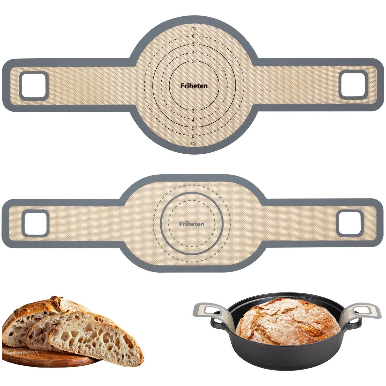 Sourdough Silicone Bread Sling -Oval And Round Non-Stick & Easy Clean Silicone Bread Mat For Dutch Oven. Reusable With Extra Long Handles Silicone Bread Baking Supplies Tools Accessories(Gray)