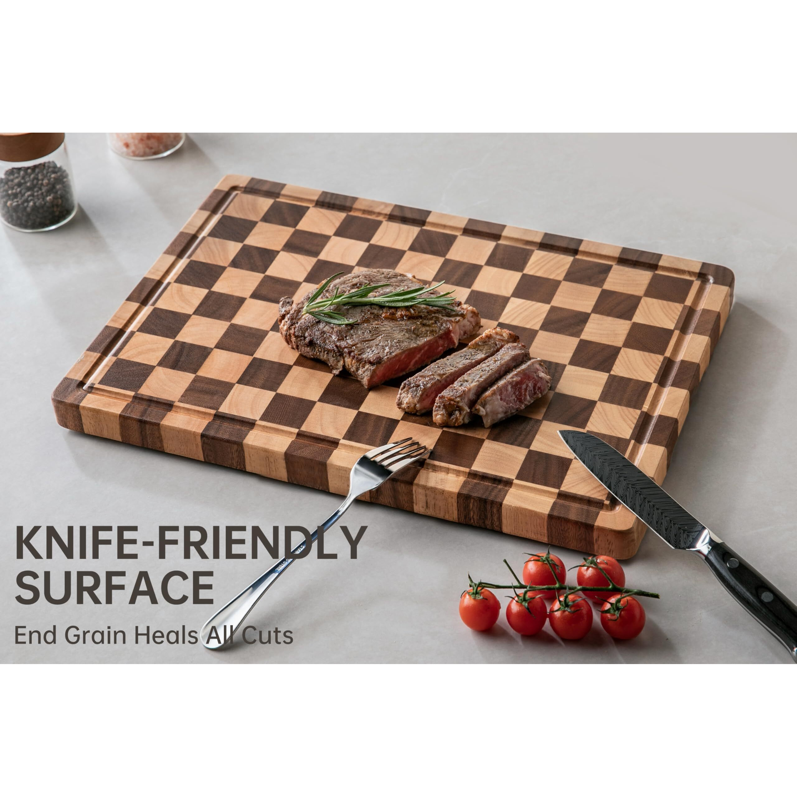 Thetchry Cutting Boards For Kitchen  Design In Usa Large Acacia Wood Chopping Board  Checkered Cutting Board With Juice Grooves & Handles  Butcher Block Serving Tray With Gift Box  17 "" X 12 "" X 0.8 ""