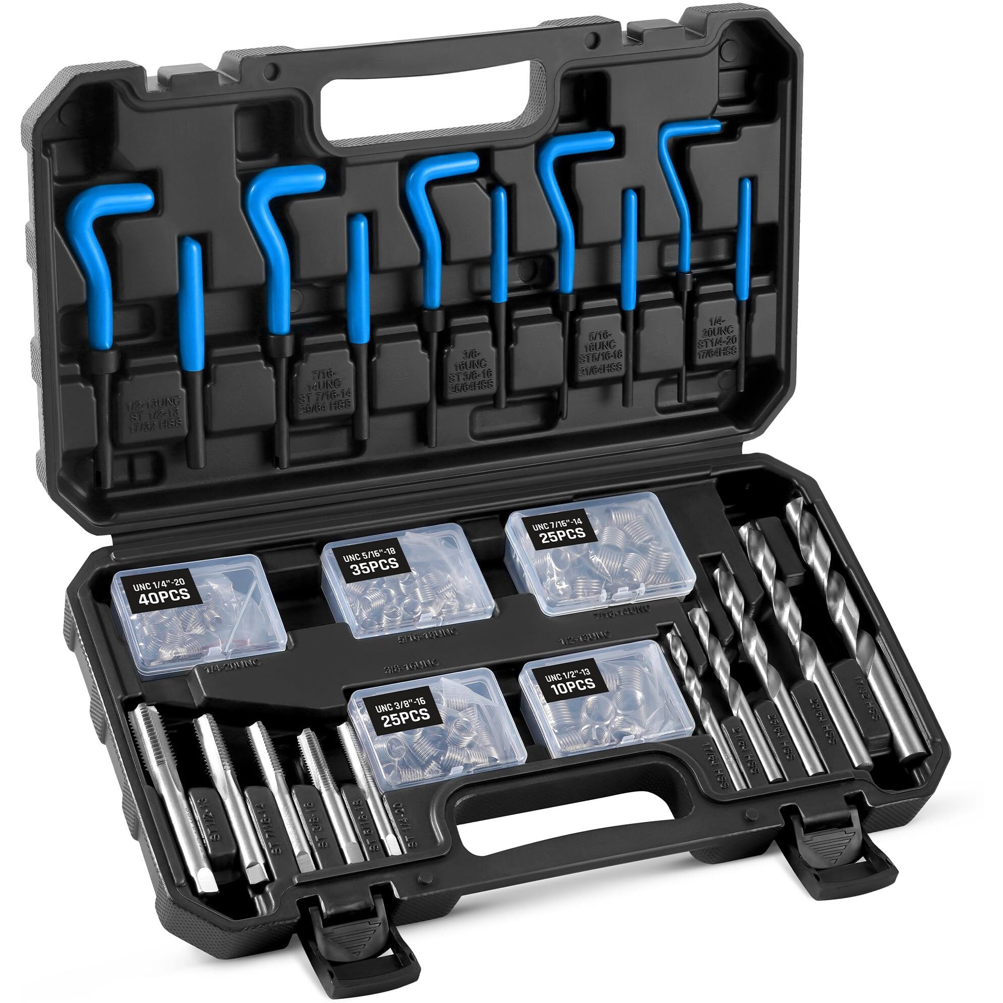 Kolvoii Helicoil Thread Repair Kit 156-Piece Sae Heli Coil Repair Kit With Hss Drill Bits Inserts Taps Break Off Tools  Universal Threaded Restorer Restoring Rethread