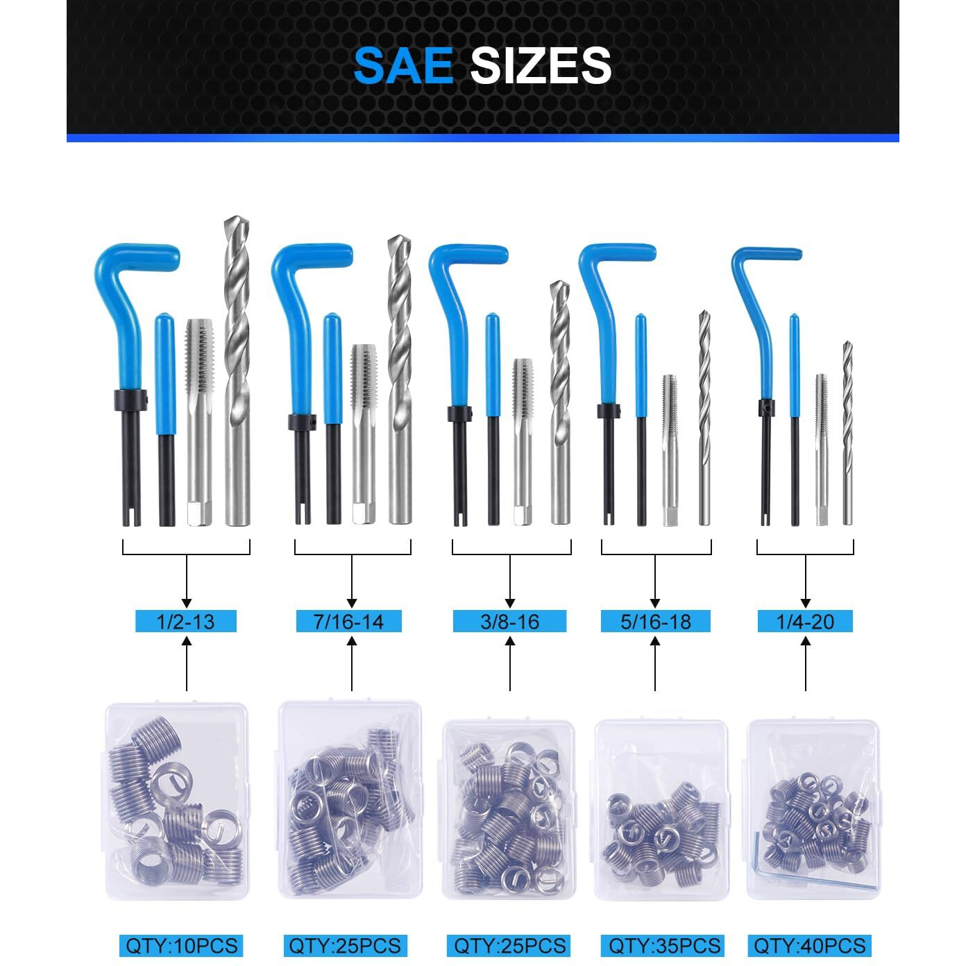 Kolvoii Helicoil Thread Repair Kit 156-Piece Sae Heli Coil Repair Kit With Hss Drill Bits Inserts Taps Break Off Tools  Universal Threaded Restorer Restoring Rethread