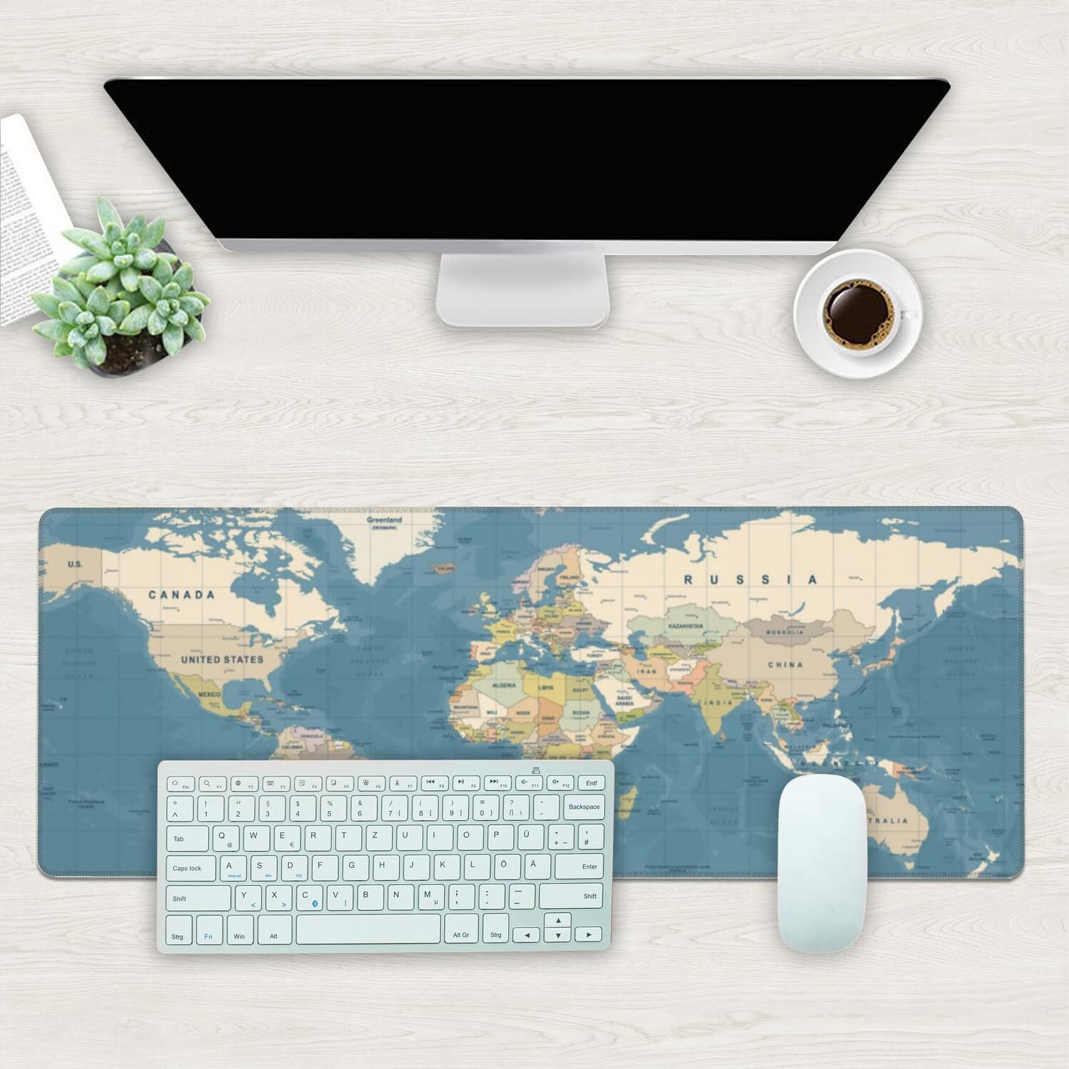 Desk Mat  Blue Vintage World Map Extended Gaming Mouse Pad Large  31.5"&quotX11.8"" Big Mouse Pad With Non-Slip Base And Stitched Edge  Long Computer Keyboard Mouse Mat For Home Office Work