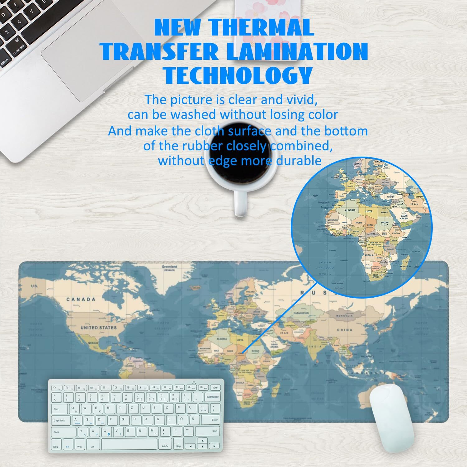 Desk Mat  Blue Vintage World Map Extended Gaming Mouse Pad Large  31.5"&quotX11.8"" Big Mouse Pad With Non-Slip Base And Stitched Edge  Long Computer Keyboard Mouse Mat For Home Office Work