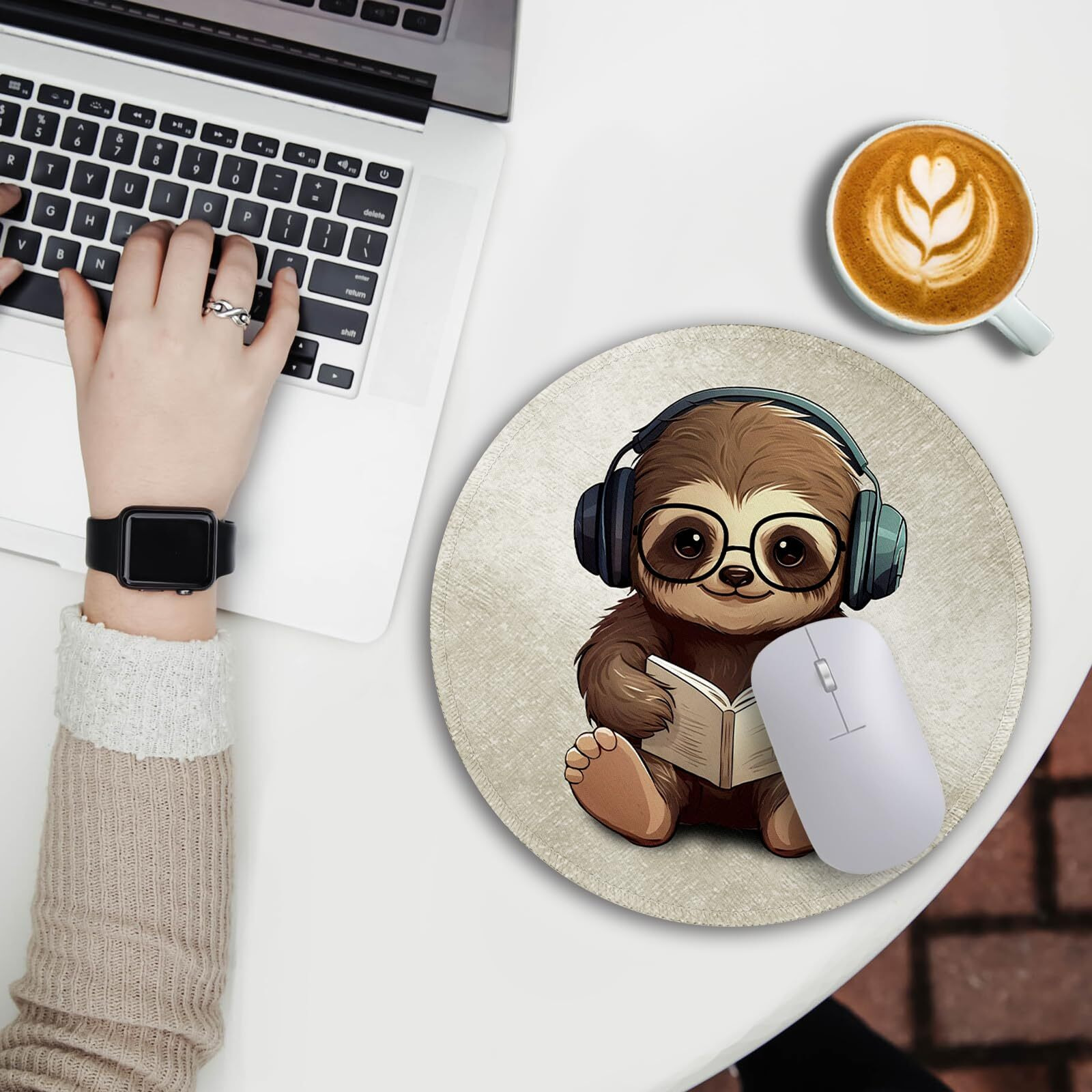 Immaturus Cute Sloth Mouse Pad  Funny Small Mouse Pads For Desk  Round Mousepad For Wireless Mouse Gaming Work Laptop  Mini Travel Computer Mouse Mat  Home Office Desk Accessories Office Supplies