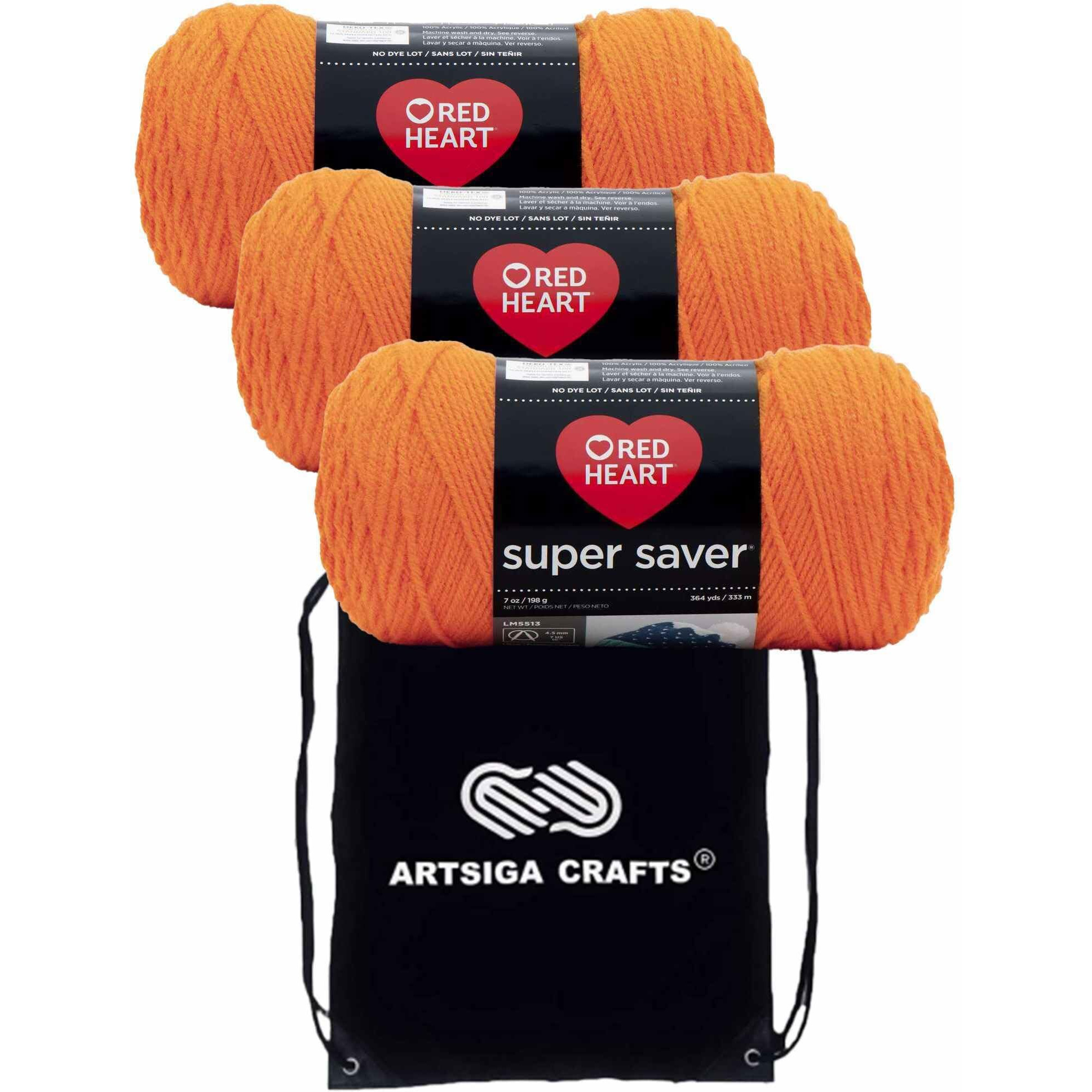 Red Heart Super Saver Pumpkin E300-254 (3-Skeins - Same Dye Lot) Worsted Medium 4 Acrylic Yarn For Crocheting And Knitting With Project Bag