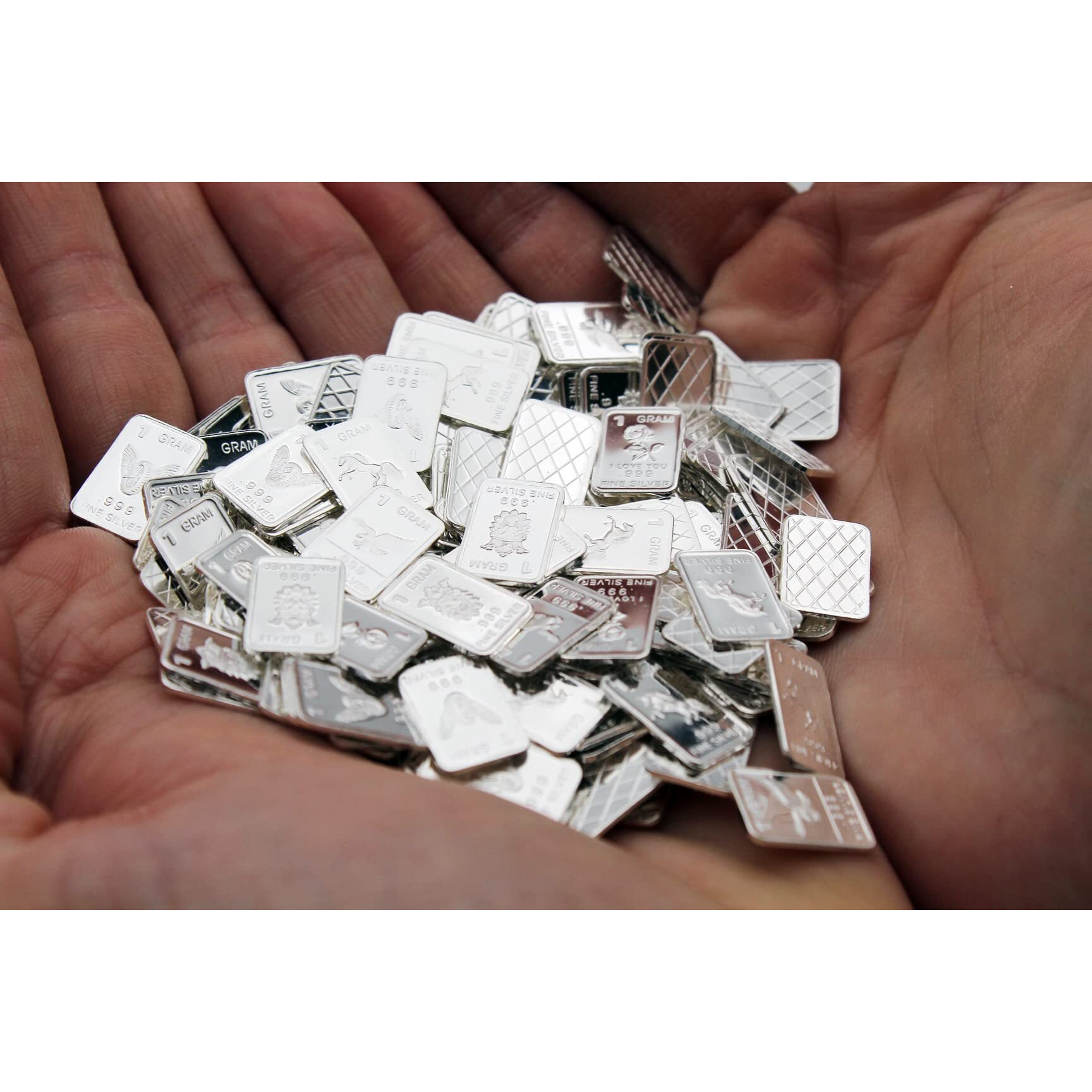 Mint State Gold Ten (10) One Gram .999 Pure Silver Bars With Random Designs In A Jewelry Pouch