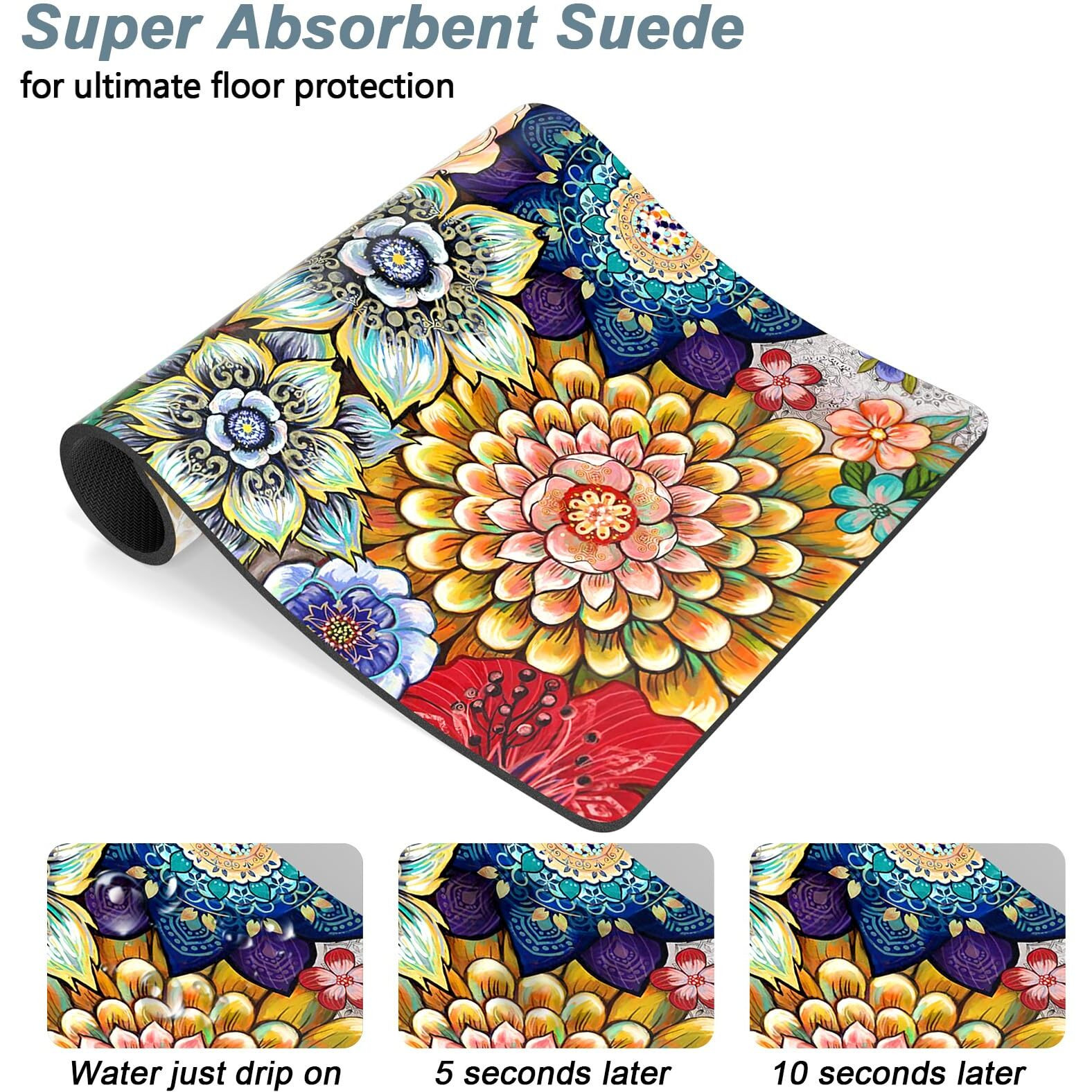 Rnivvi Dog Food Mat  16 "" X 24 "" Flower Absorbent Dog Cat Bowl Mat For Food And Water  Cute Anti-Slip Rubber Pet Feeding Rug Protect Floors  Puppy Placemat For Feeding & Watering Supplies Mandala Floral