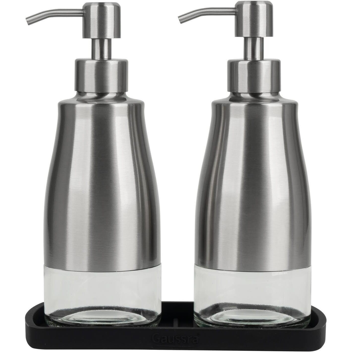 Gaussra Kitchen Soap Dispenser Set With Silicone Tray And Stickers - Brushed Nickel  Stainless Steel Glass Soap Dispenser Bathroom  Refillable Hand Dish Soap Dispenser For Kitchen Sink