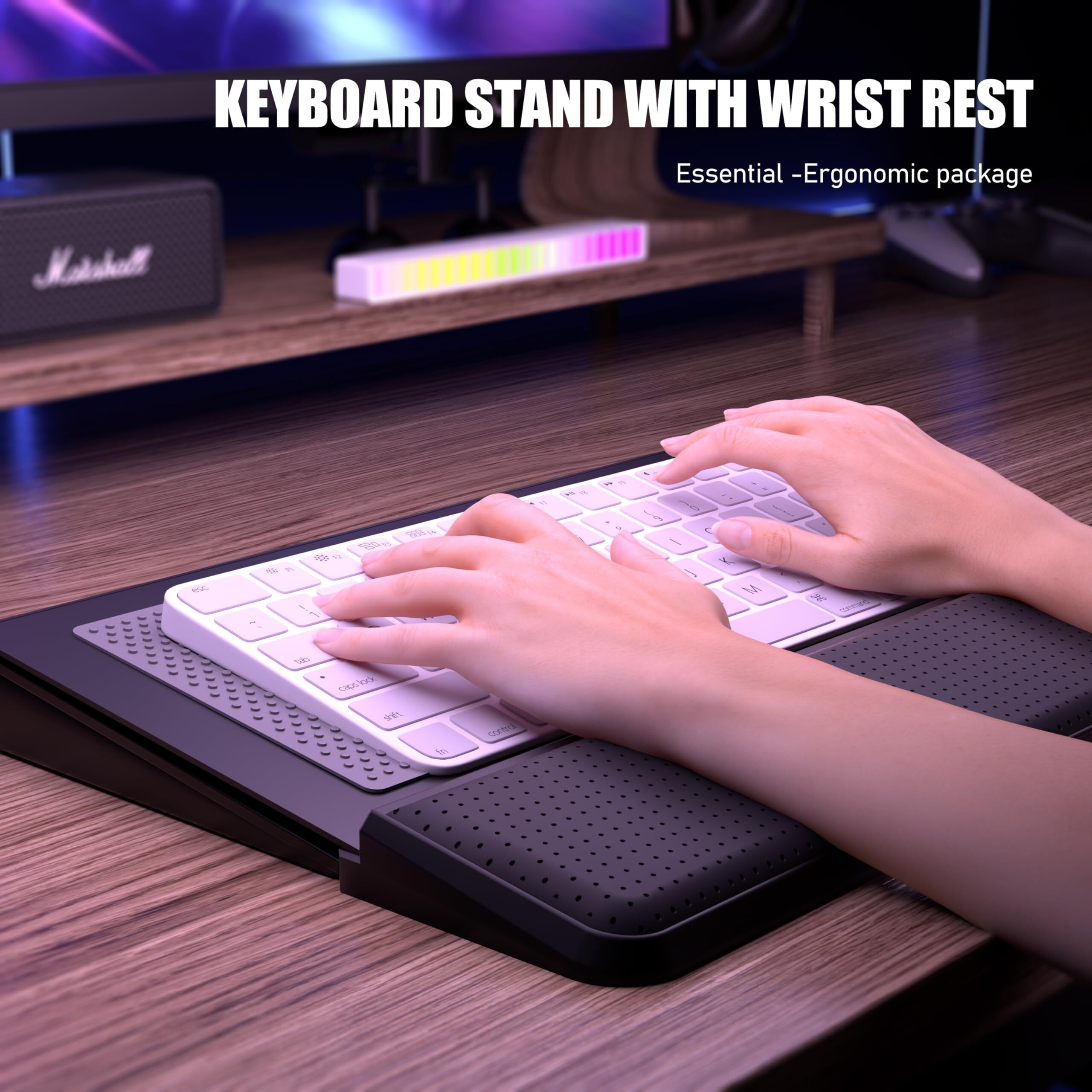 Computer Keyboard Stand With Wrist Rest & Storage Tray - Acrylic Keyboard Riser For Office Desk Accessories Decor  Ergonomic Keyboard Holder For Home Comfortable Typing - Fits All Keyboard Sizes