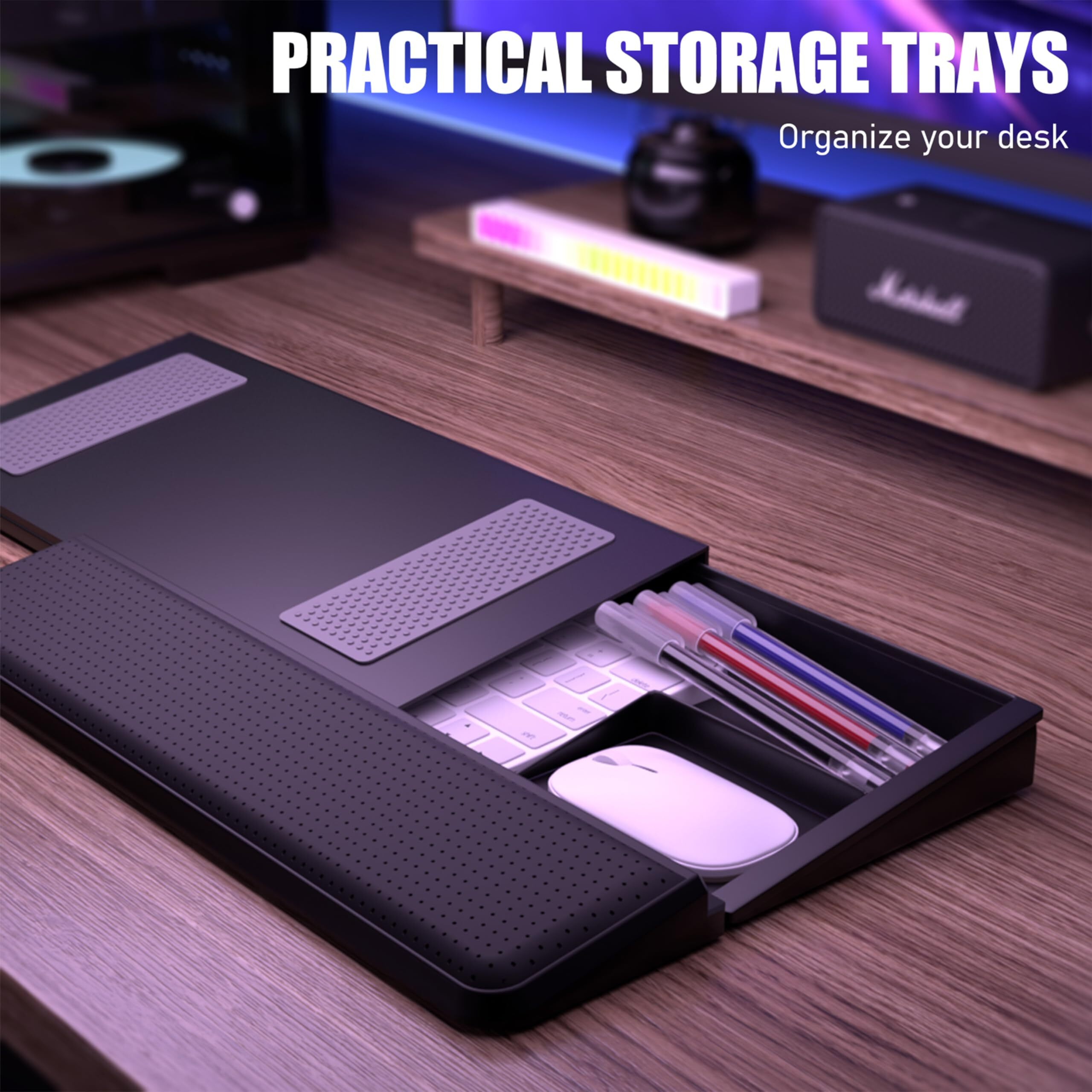 Computer Keyboard Stand With Wrist Rest & Storage Tray - Acrylic Keyboard Riser For Office Desk Accessories Decor  Ergonomic Keyboard Holder For Home Comfortable Typing - Fits All Keyboard Sizes