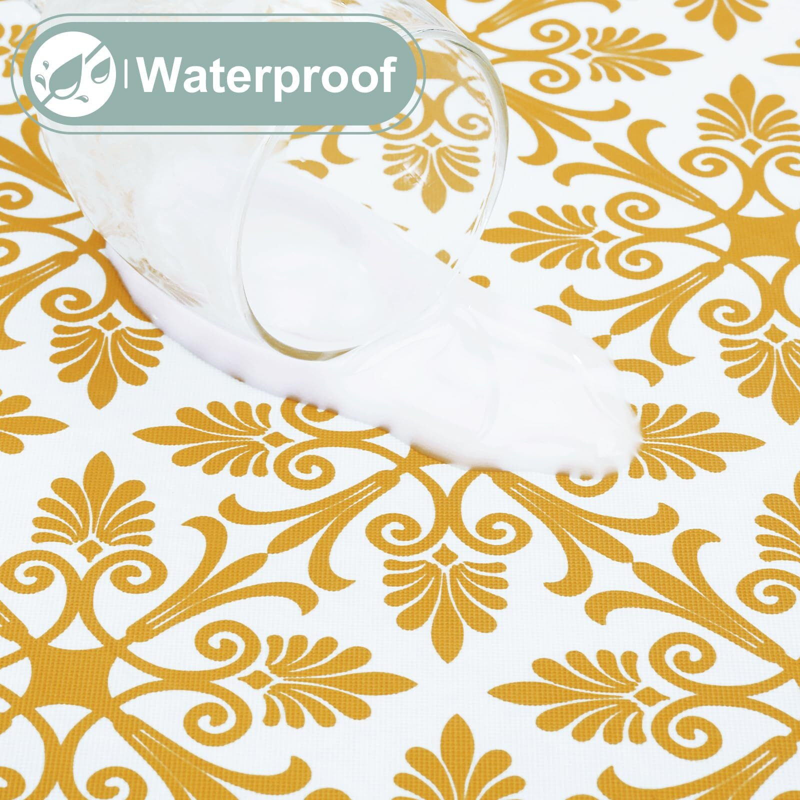 Misaya Rectangle Vinyl Table Cloth  Elastic Fitted Flannel Backed Tablecloth  100% Waterproof Plastic Table Cover Fits 6 Foot Folding Tables For Picnic  Camping  Outdoor (Gold  30 "" X 72 "")