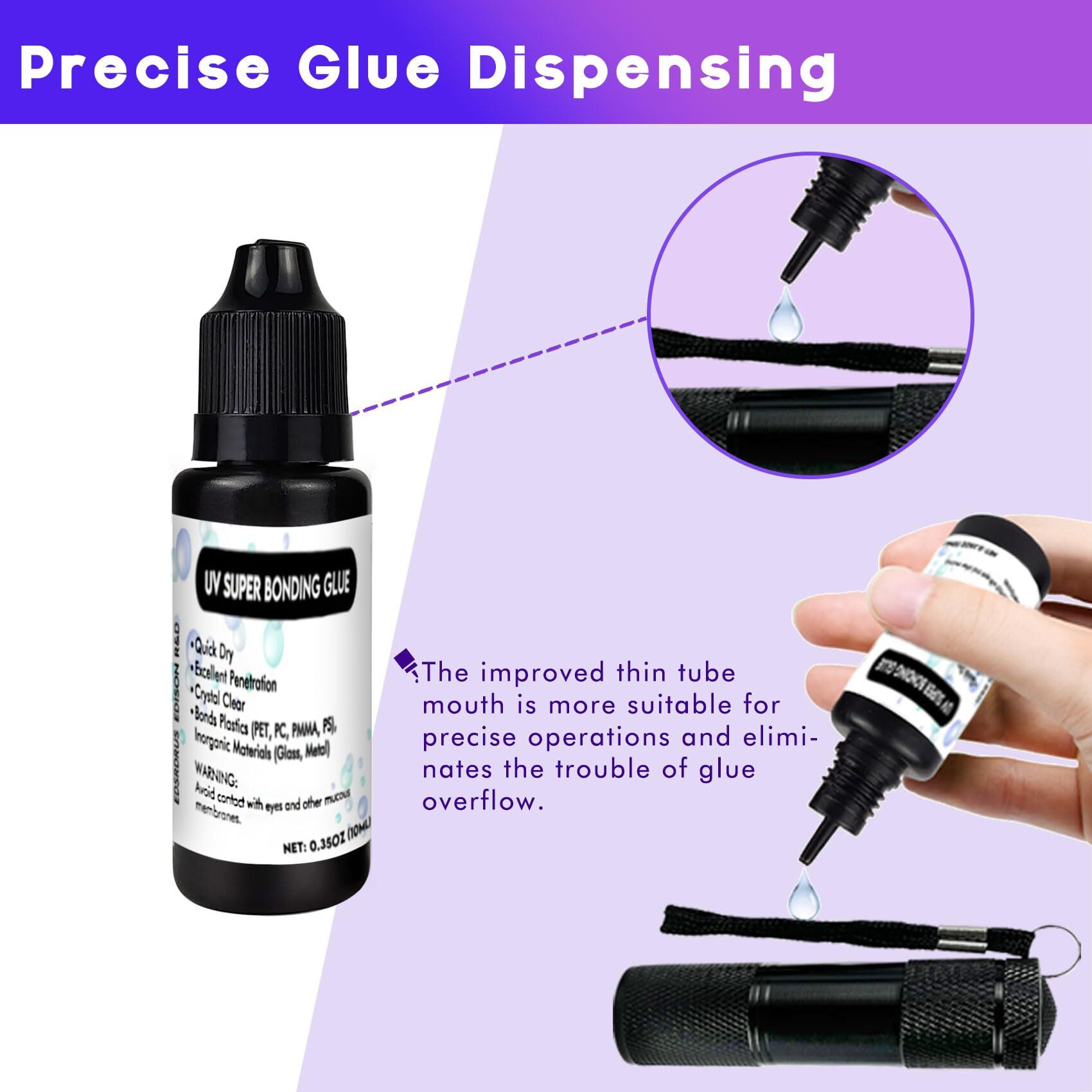 Edsrdxs Uv Bonding & Welding Glue Kit Uv Resin Kit Uv Super Bonding Glue With 3W Uv Light Quick-Drying & Waterproof Liquid Plastic Welding Kit For Plastic  Glass  Metal 0.35Oz (10Ml)