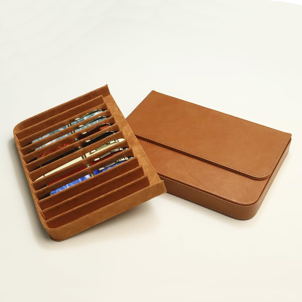 Mivlxlx Leather 12 Fountain Pen/Pencil Tray Case Organizer  Fashion Design  Handmade  Magnetic Closure With Drawer  Christmas Gift For Man/Woman/Office  12 Slots(Brown)