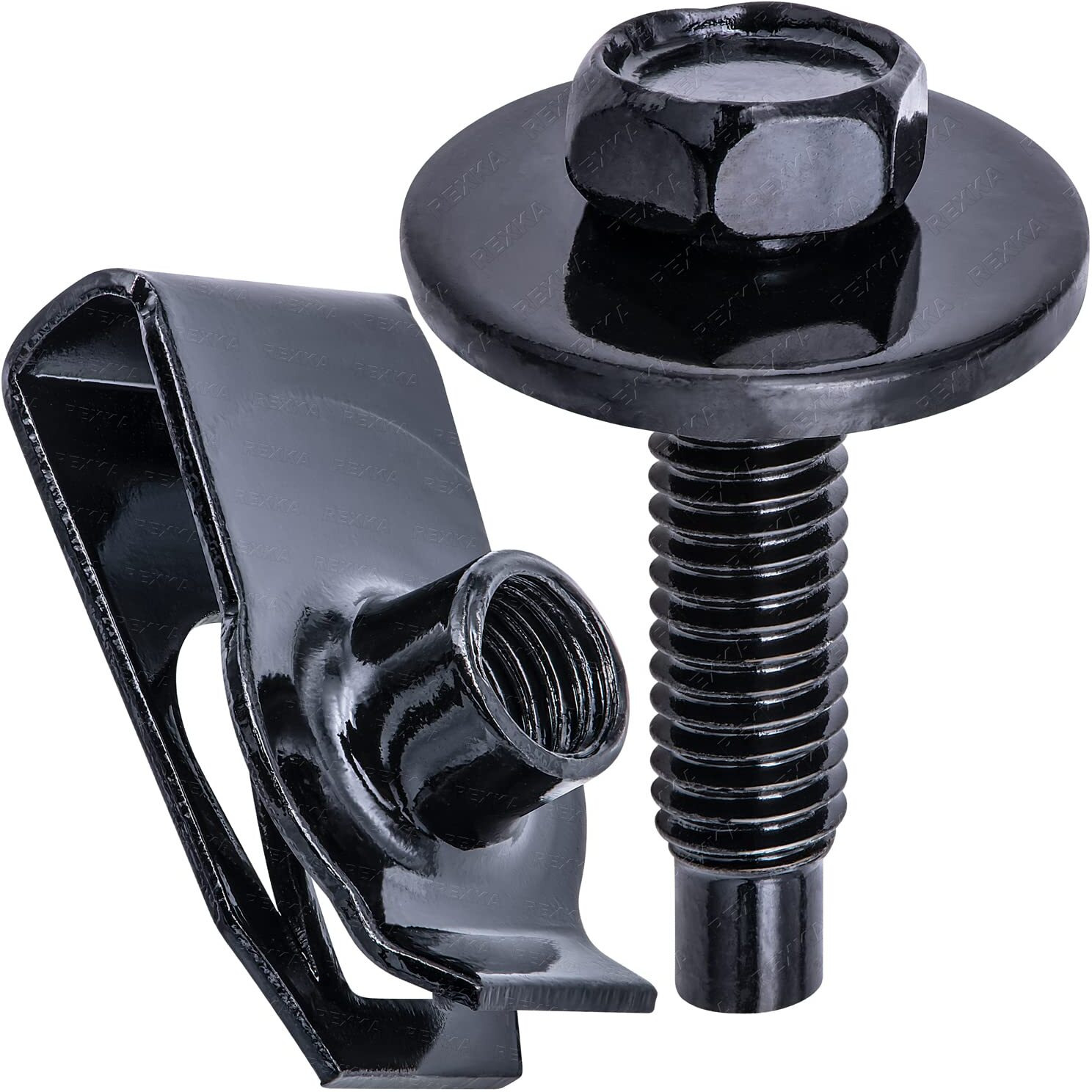 Rexka 15 Sets M6-1.0 Extruded U Nuts & Hex Head Sems Body Bolts Kits For Gm Ford Chevy Chrysler Jeep Dodge - Multipurpose - Bumper Fender Splash Shield Under Cover Hood Engine