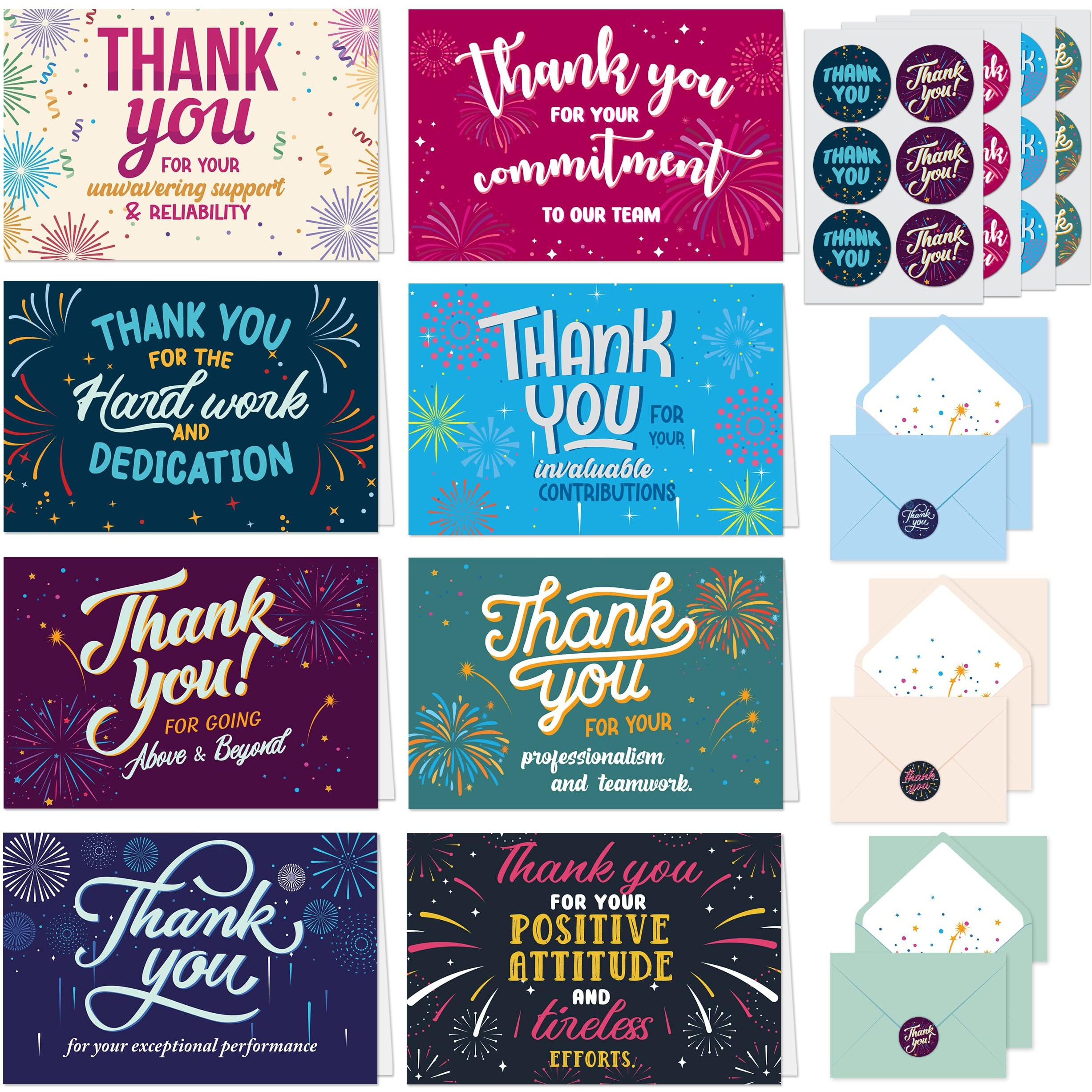Decorably 24 Pack 6X4In Employee Appreciation Cards With Envelopes And Stickers  8 Festive Designs Employee Thank You Cards  Blank Inside - Recognition  Promotion  Work Anniversary