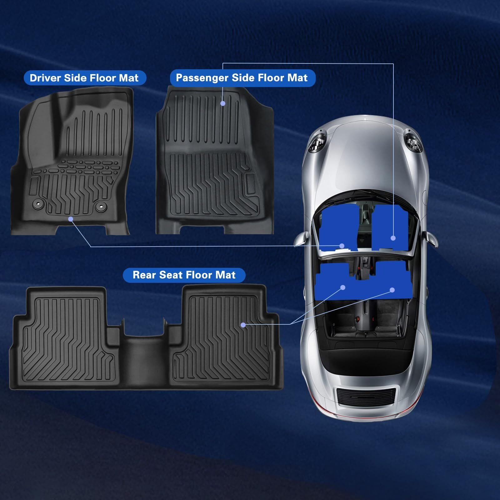 Floor Mats For 2013-2018 Lexus Es350 All-Weather Tpe Rubber Floor Mats Fits 1St & 2Nd & Row Anti-Slip Floor Liners Full Set Automobile Mats Accessories Black