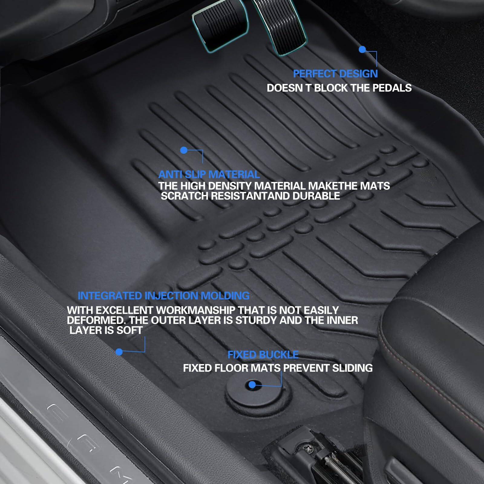 Floor Mats For 2013-2018 Lexus Es350 All-Weather Tpe Rubber Floor Mats Fits 1St & 2Nd & Row Anti-Slip Floor Liners Full Set Automobile Mats Accessories Black