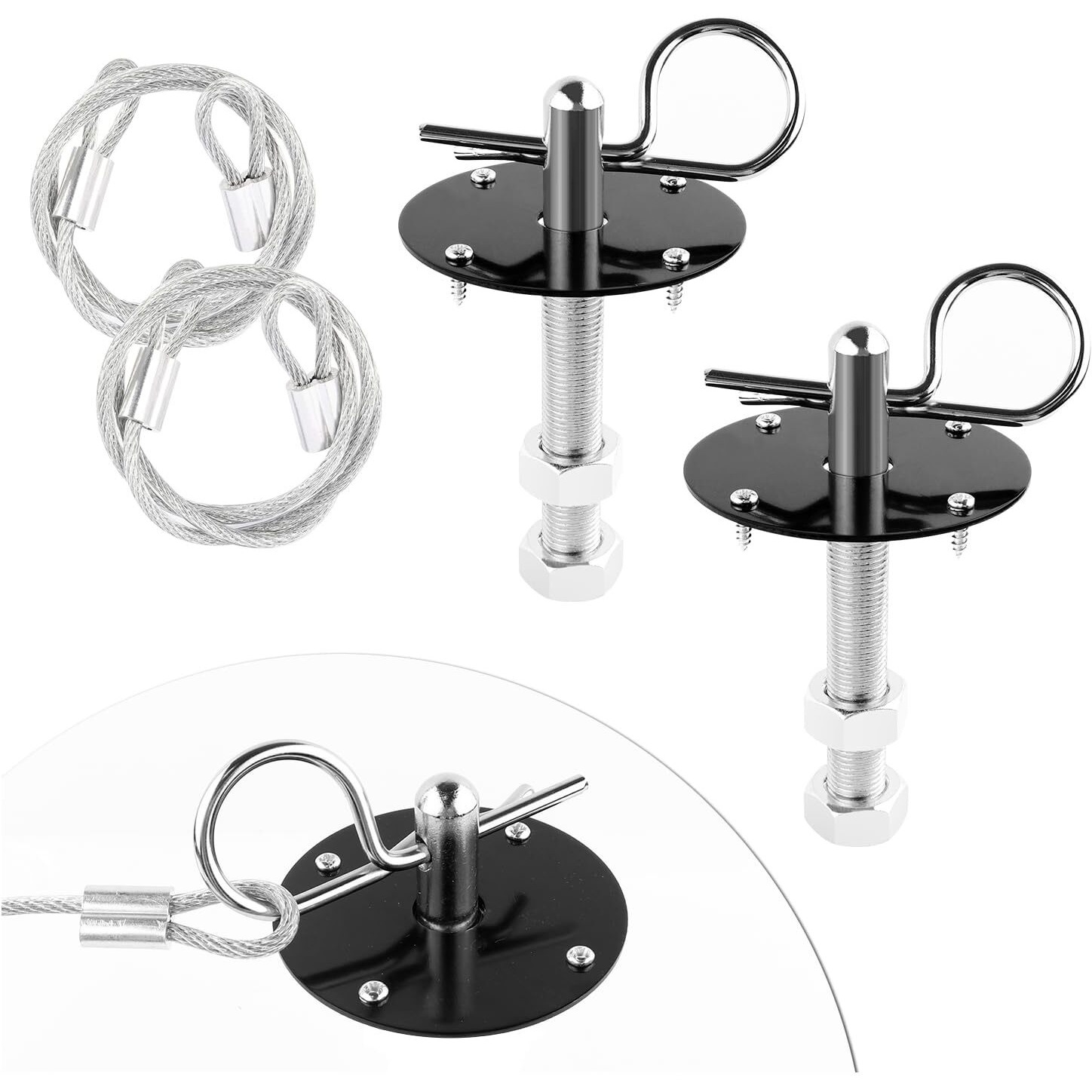 Hood Pins Kit For Car - Stainless Steel Hood Pin Lock Clip With Racing Lanyard For Fixing Car Hood Cover & Reduce Shaking - Universal Car Mods Exterior Accessories Fits Most Car Truck Suv(Black)