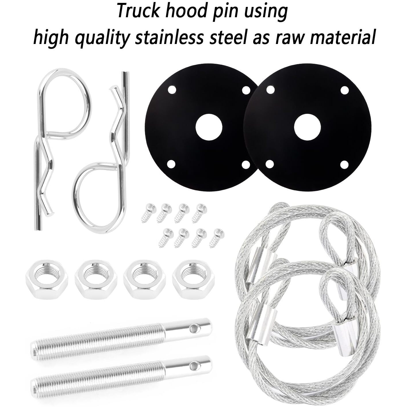 Hood Pins Kit For Car - Stainless Steel Hood Pin Lock Clip With Racing Lanyard For Fixing Car Hood Cover & Reduce Shaking - Universal Car Mods Exterior Accessories Fits Most Car Truck Suv(Black)
