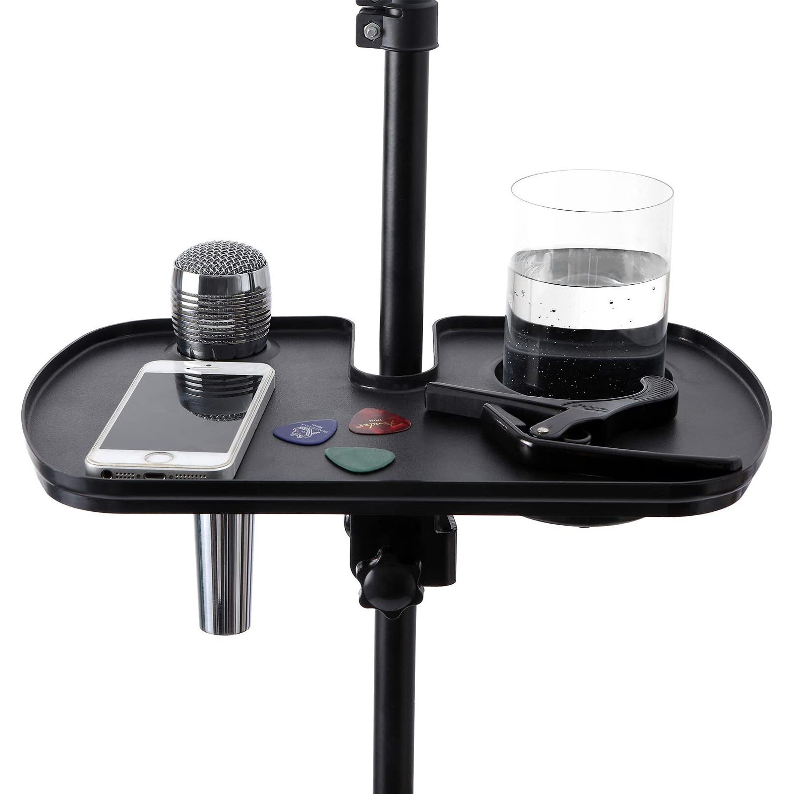 Auhafaly Plastic Microphone Stand Tray Stage Concert Performance Vocal Guitar Accessory With Drink Holder And Microphone Holder (Deluxe)