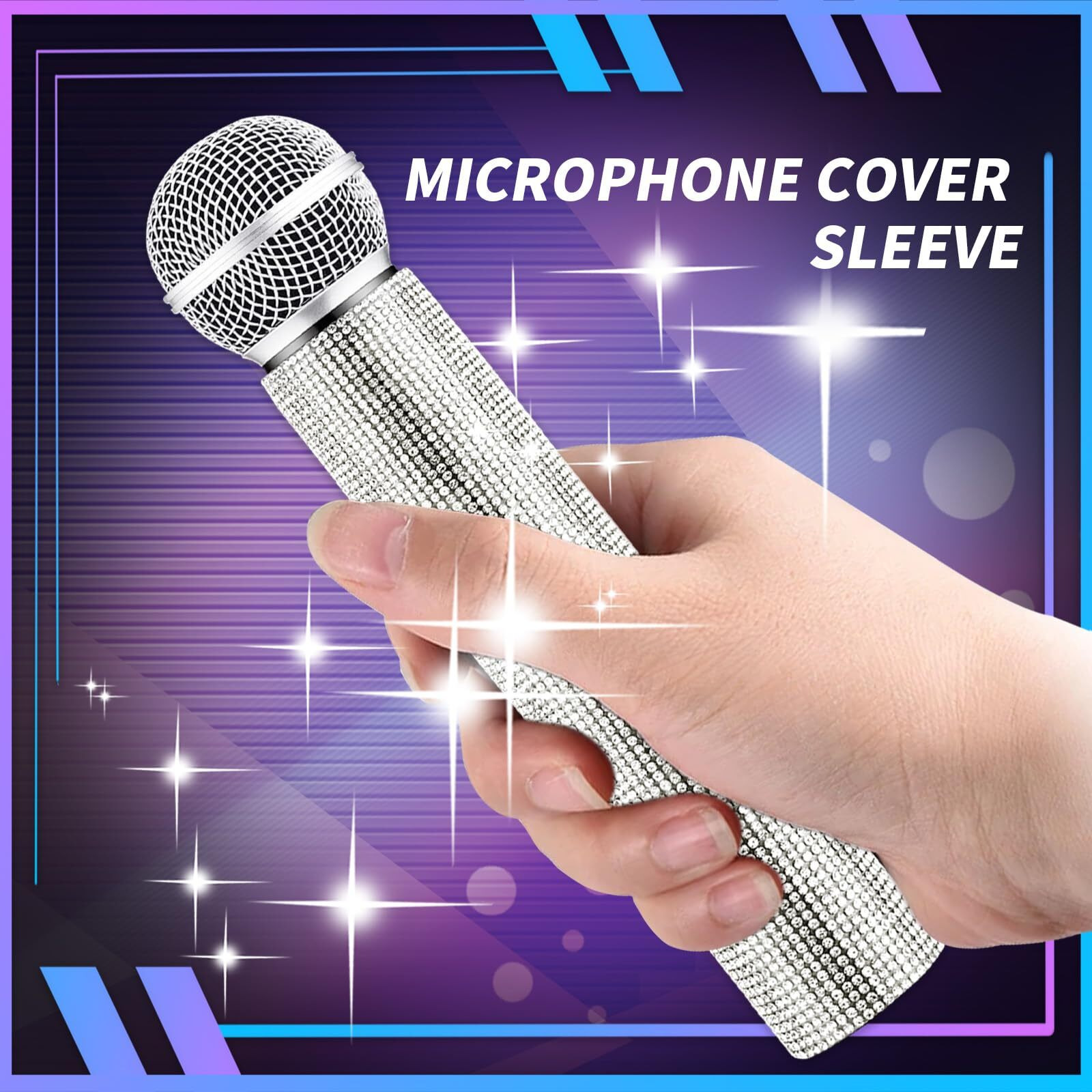 Silver Microphone Decorative Sleeve  Glitter Wireless Microphone Cover  Sparkling Bling Rhinestones Mic Handle Sleeve Protector For Discostage Tours & Tv Shows (Mic Not Included)