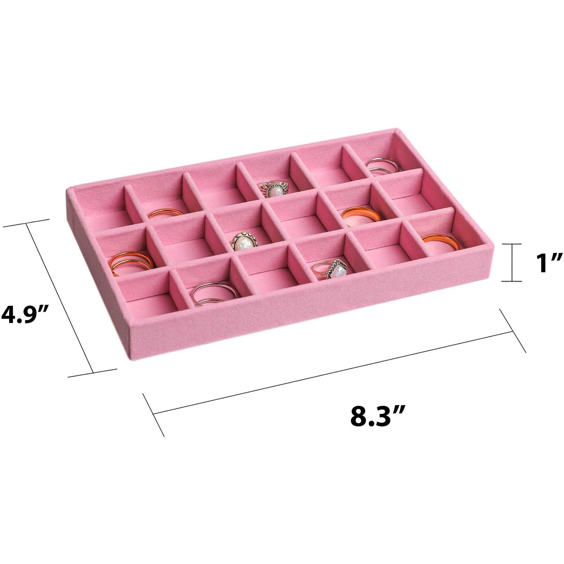 Frebeauty Jewelry Organizer Tray Stackable Velvet Jewelry Trays Drawer Inserts Earring Organizer For Women Jewelry Storage Display Case For Rings Stud Necklaces Set Of 6(Pink)
