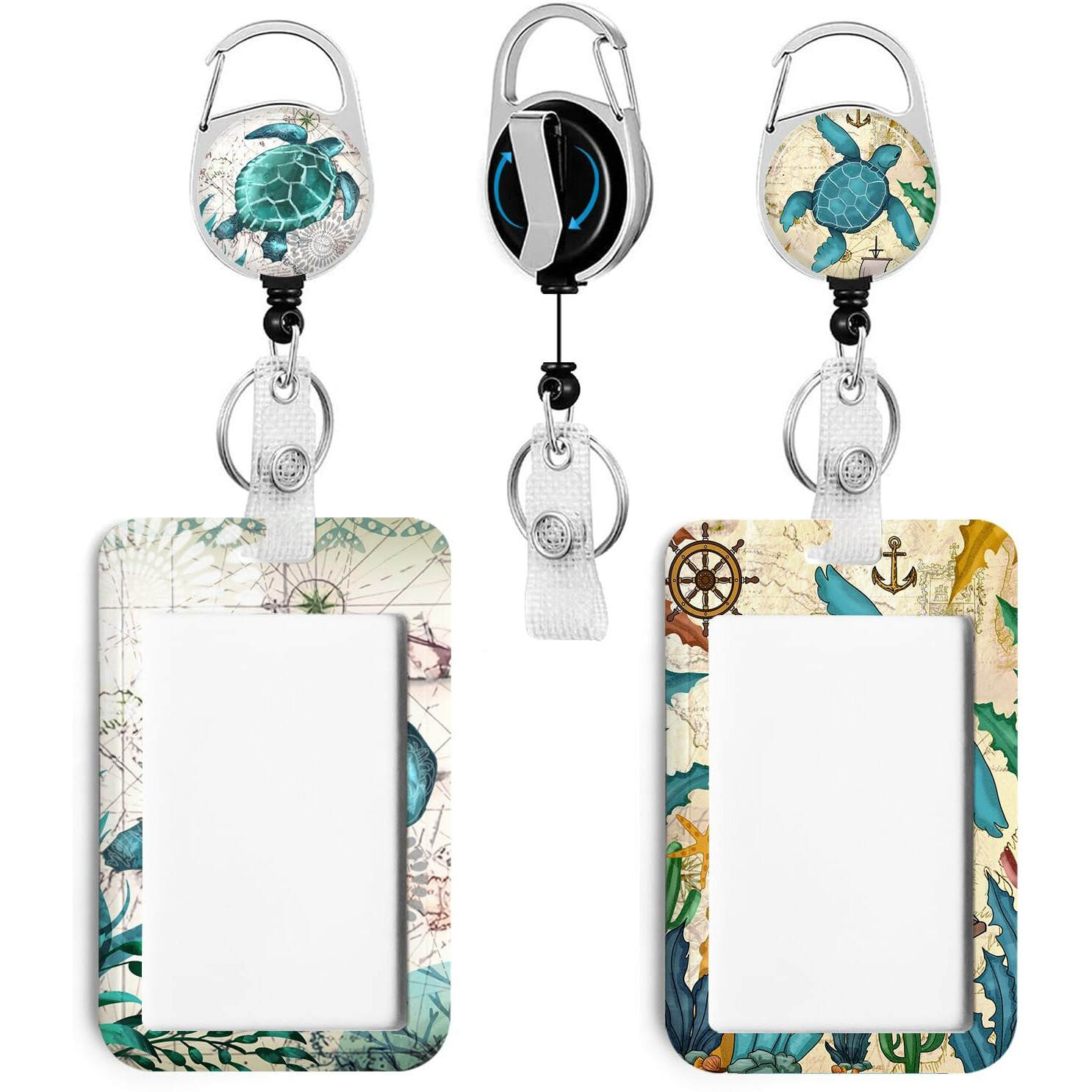 2 Pack Sea Turtle Id Badge Holder With Clip Badge Reels Retractable Heavy Duty Keychain Id Holder For School Nurse Office 3