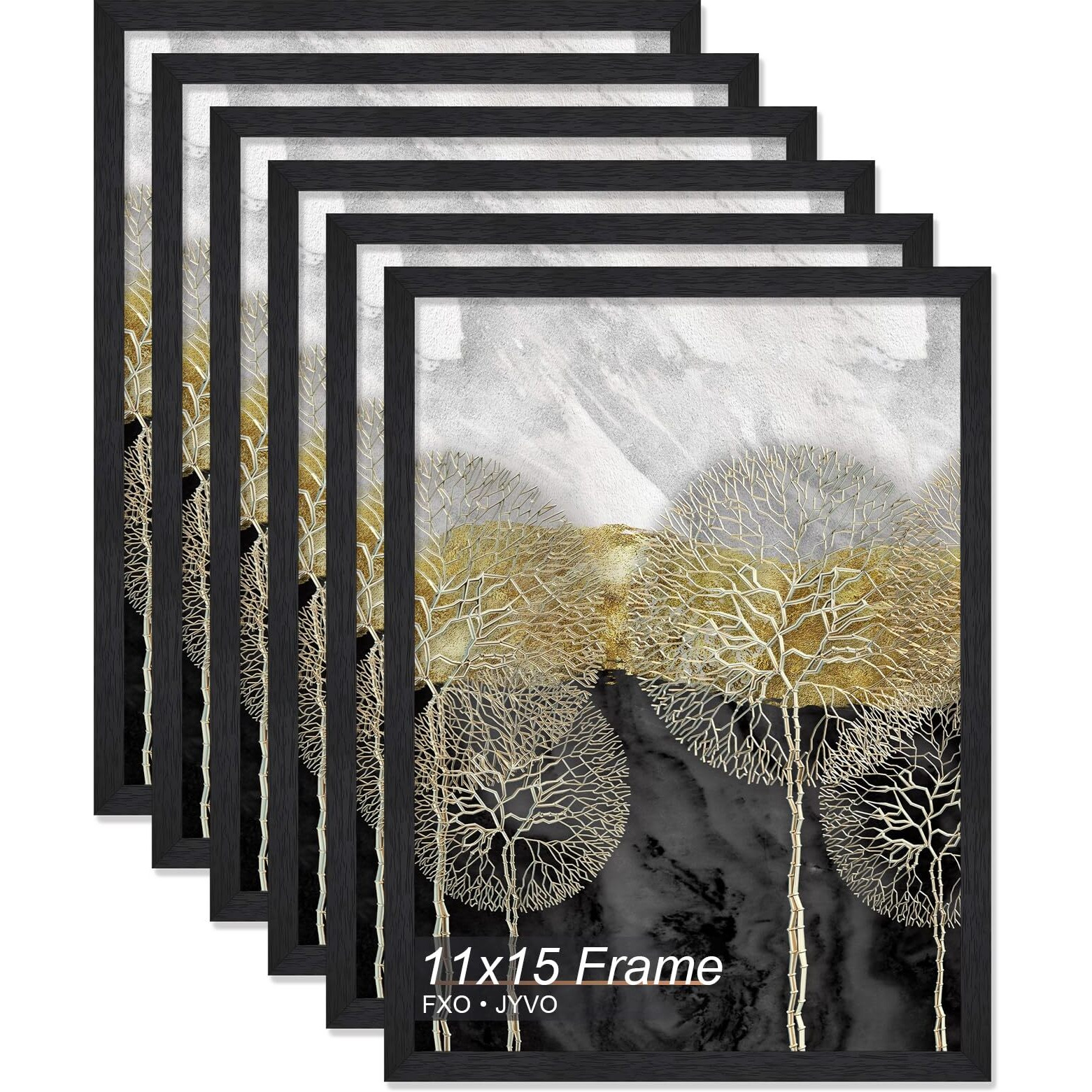 Fxojyvo Engineered Wood 11X15 Picture Frame Set Of 6  Black Frame For 11 X 15 Inch Picture Poster Photo  Light Weight 11 By 15 Frame With Wood-Grain For Wall - 6 Pack/Black/11 X15