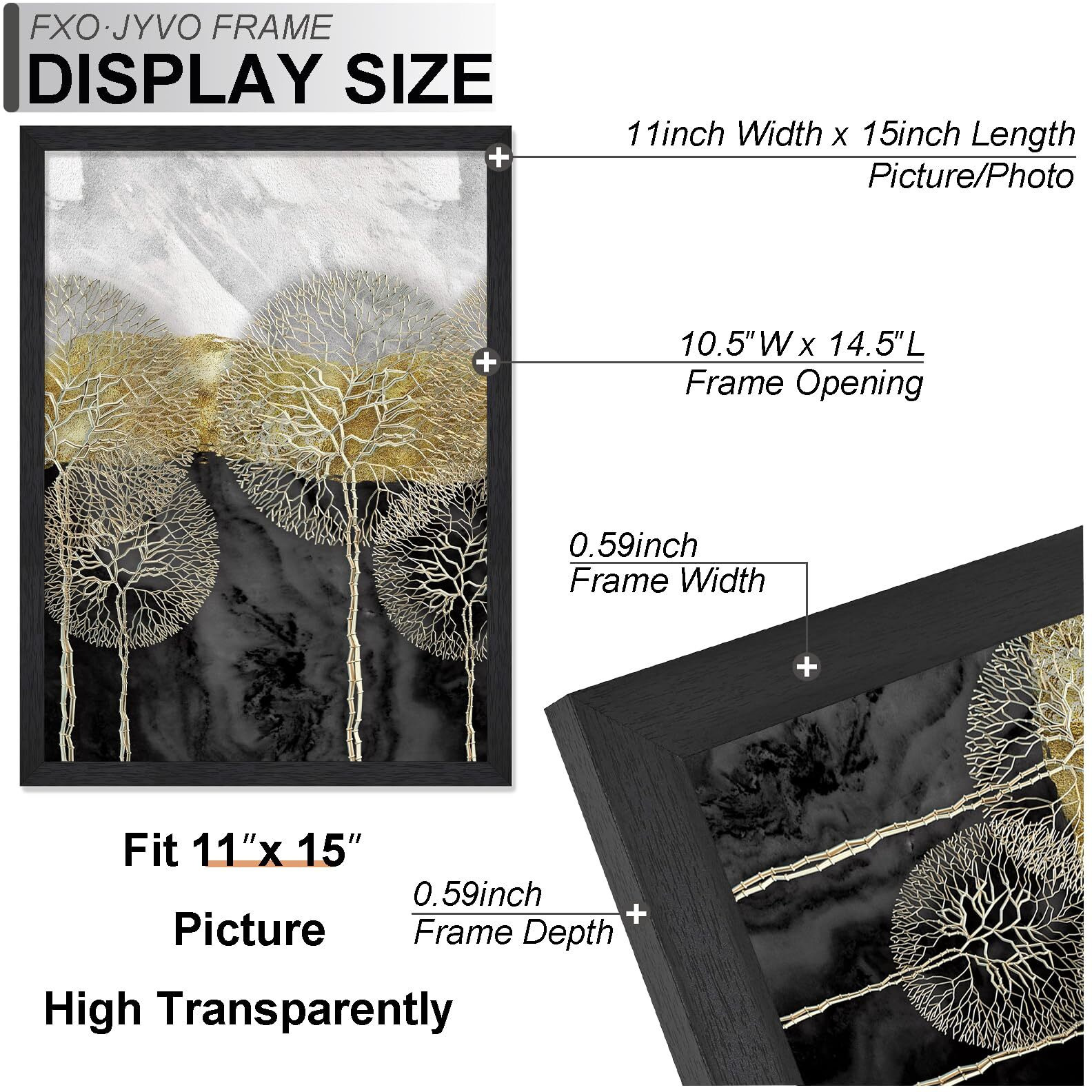 Fxojyvo Engineered Wood 11X15 Picture Frame Set Of 6  Black Frame For 11 X 15 Inch Picture Poster Photo  Light Weight 11 By 15 Frame With Wood-Grain For Wall - 6 Pack/Black/11 X15