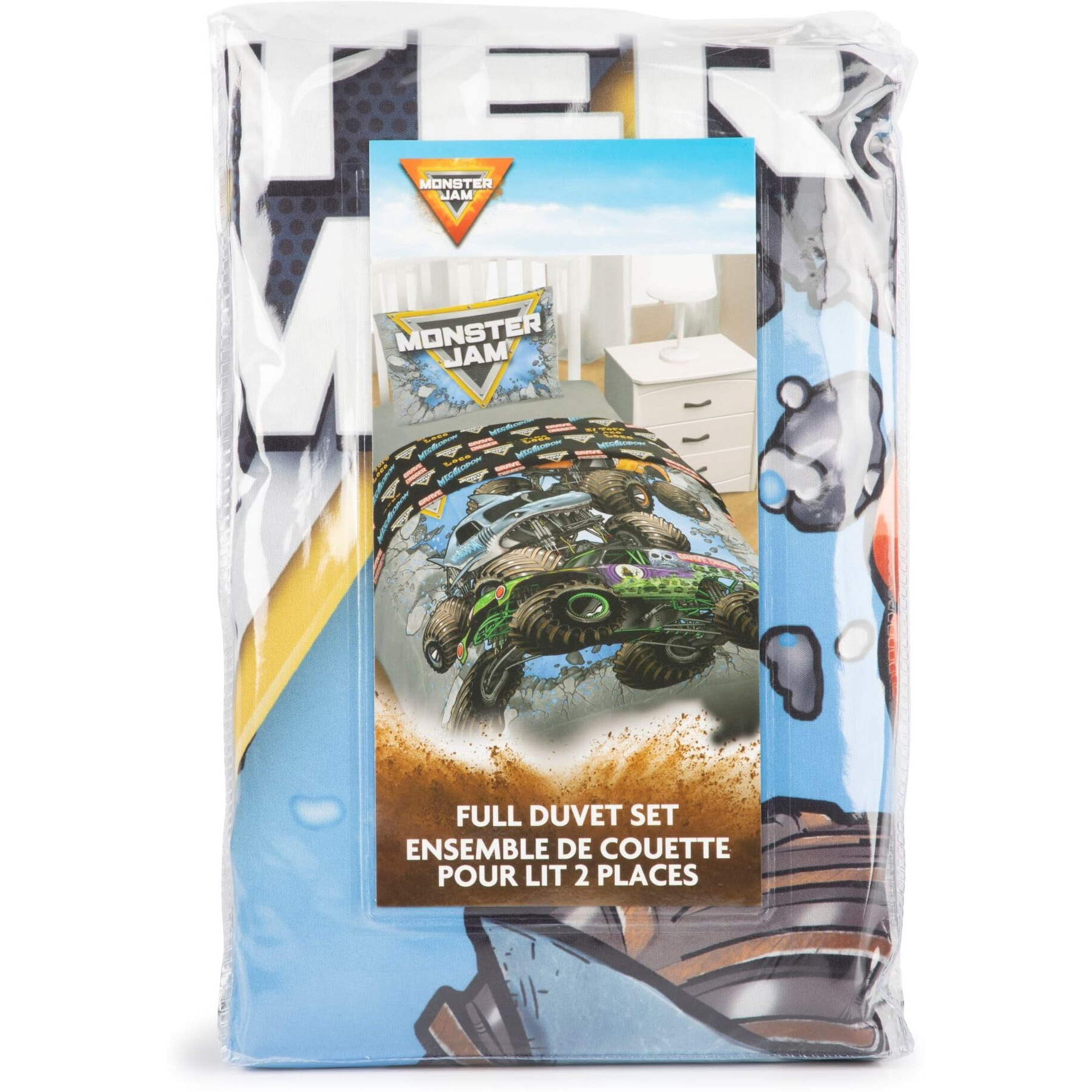 Jay Franco Duvet Cover Set - 3 Piece Comforter Cover And Sham Set  Super Soft Cozy Kids Bedding (Insert Not Included) Grey - Monster Jam  Full