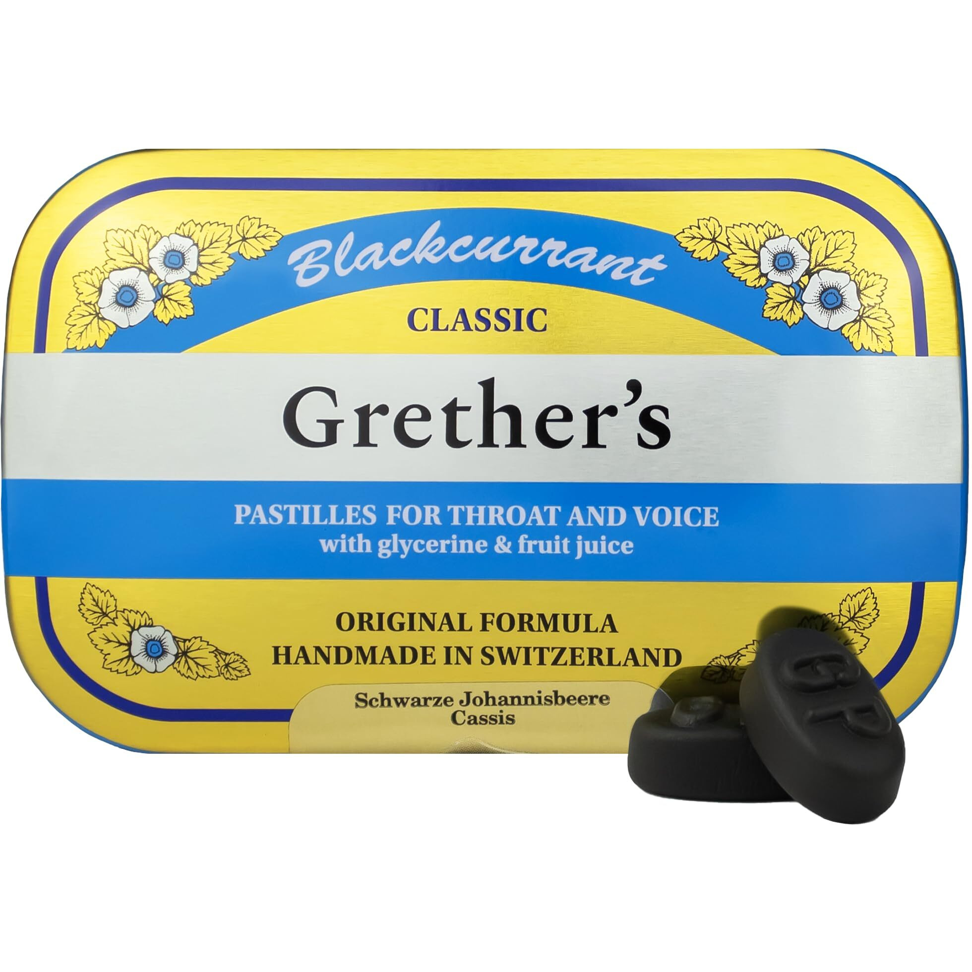 Grether's Pastilles Classic Blackcurrant Natural Remedy Dry Mouth Relief - Soothing Throat & Healthy Voice - Long-Lasting Flavor  Gift For Singers - 1-Pack - 2.1 Oz.