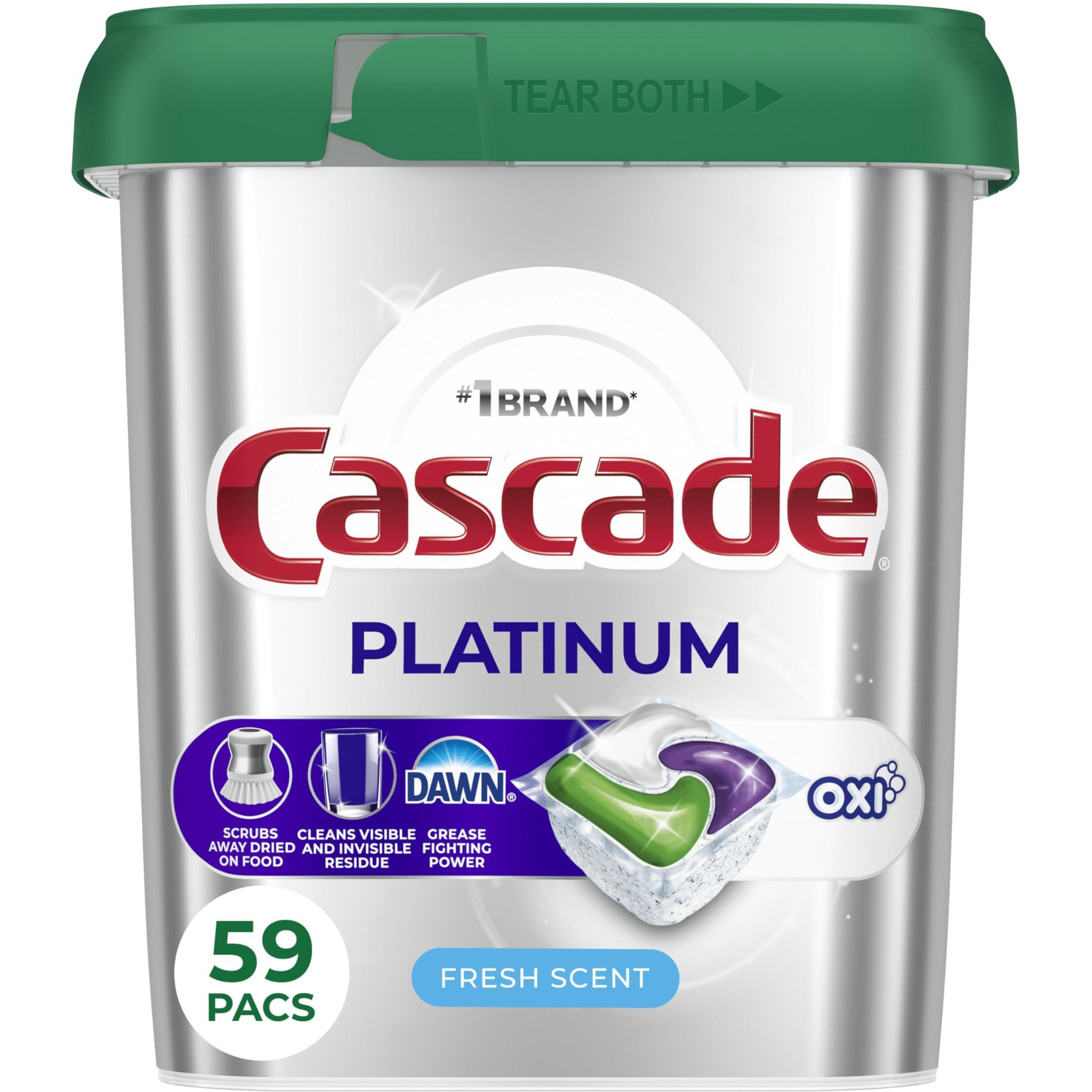 Cascade Platinum + Oxi Dishwasher Pods  Dishwasher Detergent  Dish Detergent Soap  Fresh  59 Count