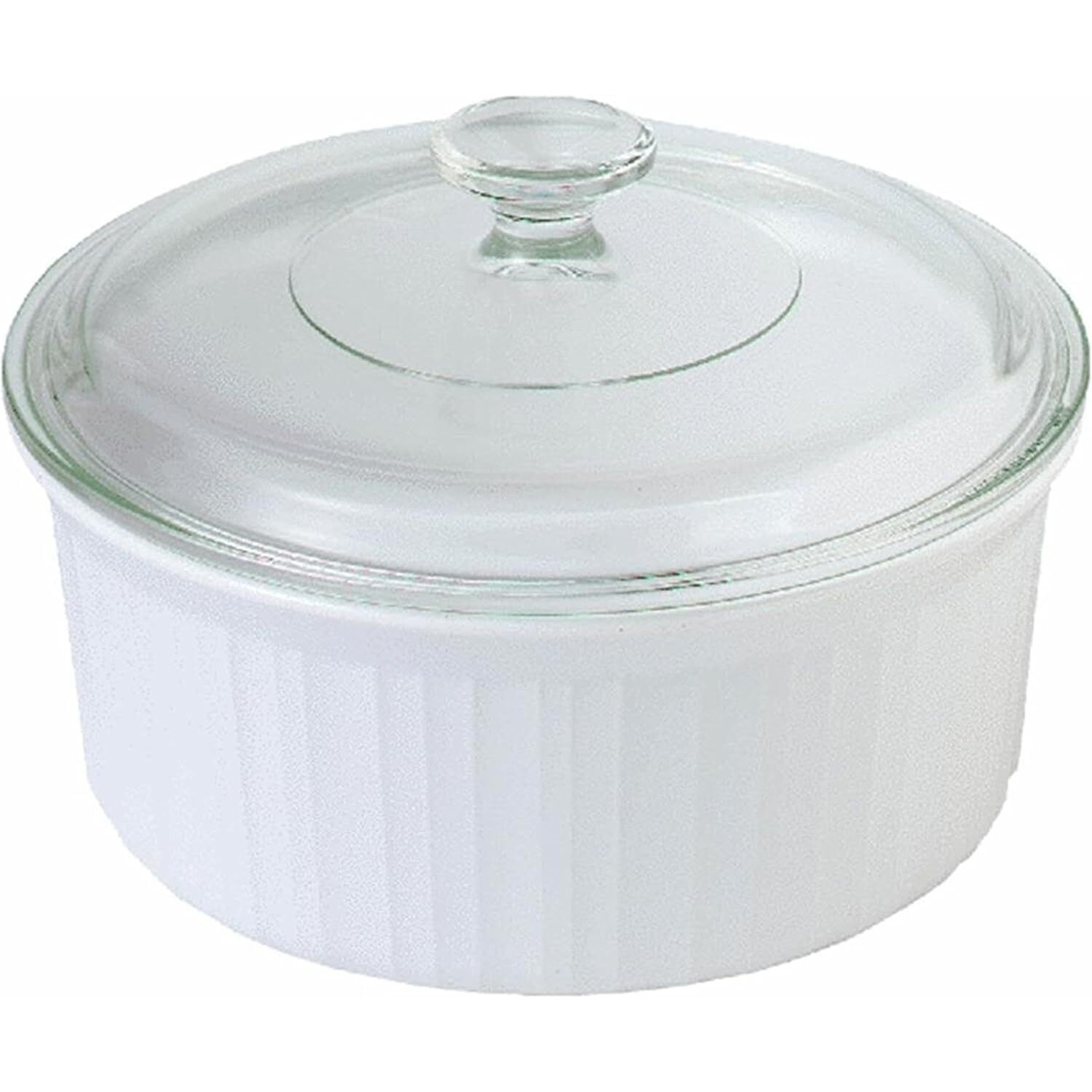 Corningware Fs5 1.5 Qt / 1.4 L Round French White Casserole Dish  G-5C Clear 1.5 Qt Fluted Glass Lid And F-5-Pc 1.5Qt French White Lid