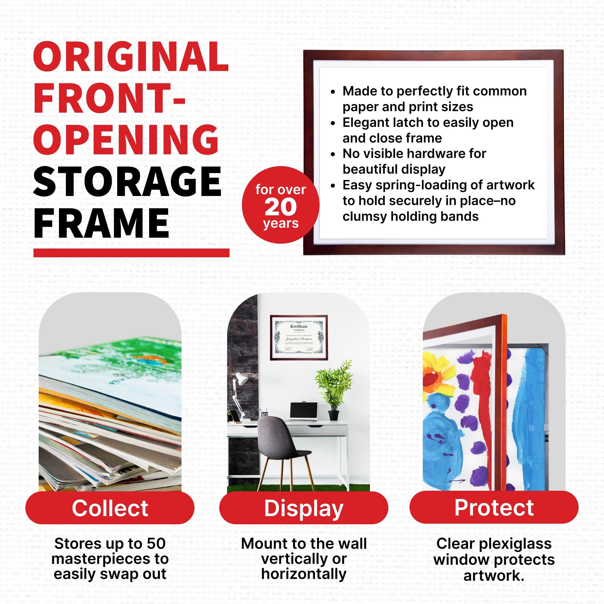 Dynamic Frames Lil Davinci Front-Open 2-Pack Kids Art Frames  Wooden Frames For 18X24 Artwork  Prints & Certificates  Store Up To 50 Per Frame  20.88 X 26.88 Outer Dimensions  Cherry