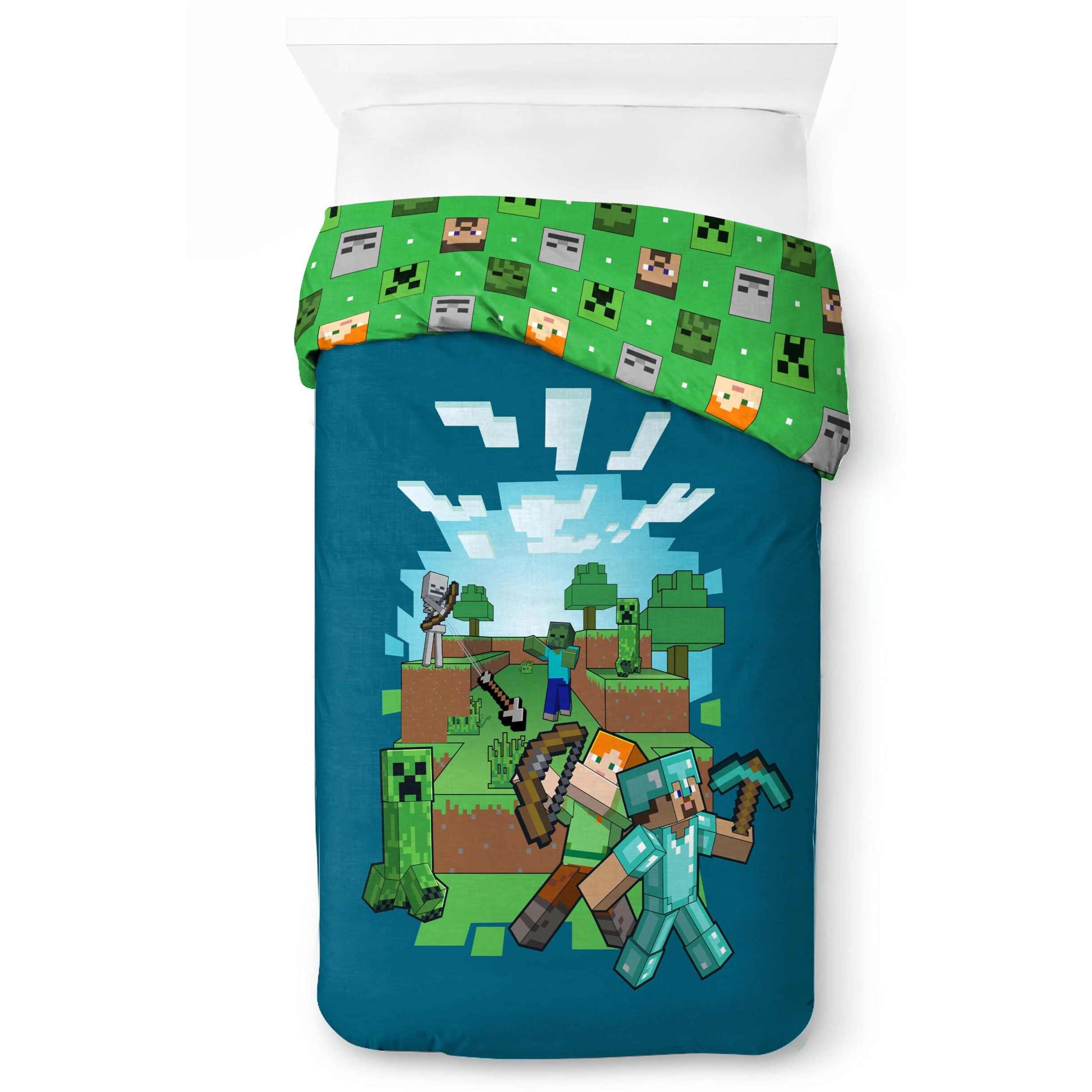 Jay Franco Duvet Cover Set - 2 Piece Comforter Cover And Sham Set  Super Soft Cozy Kids Bedding (Insert Not Included) Blue - Minecraft  Twin