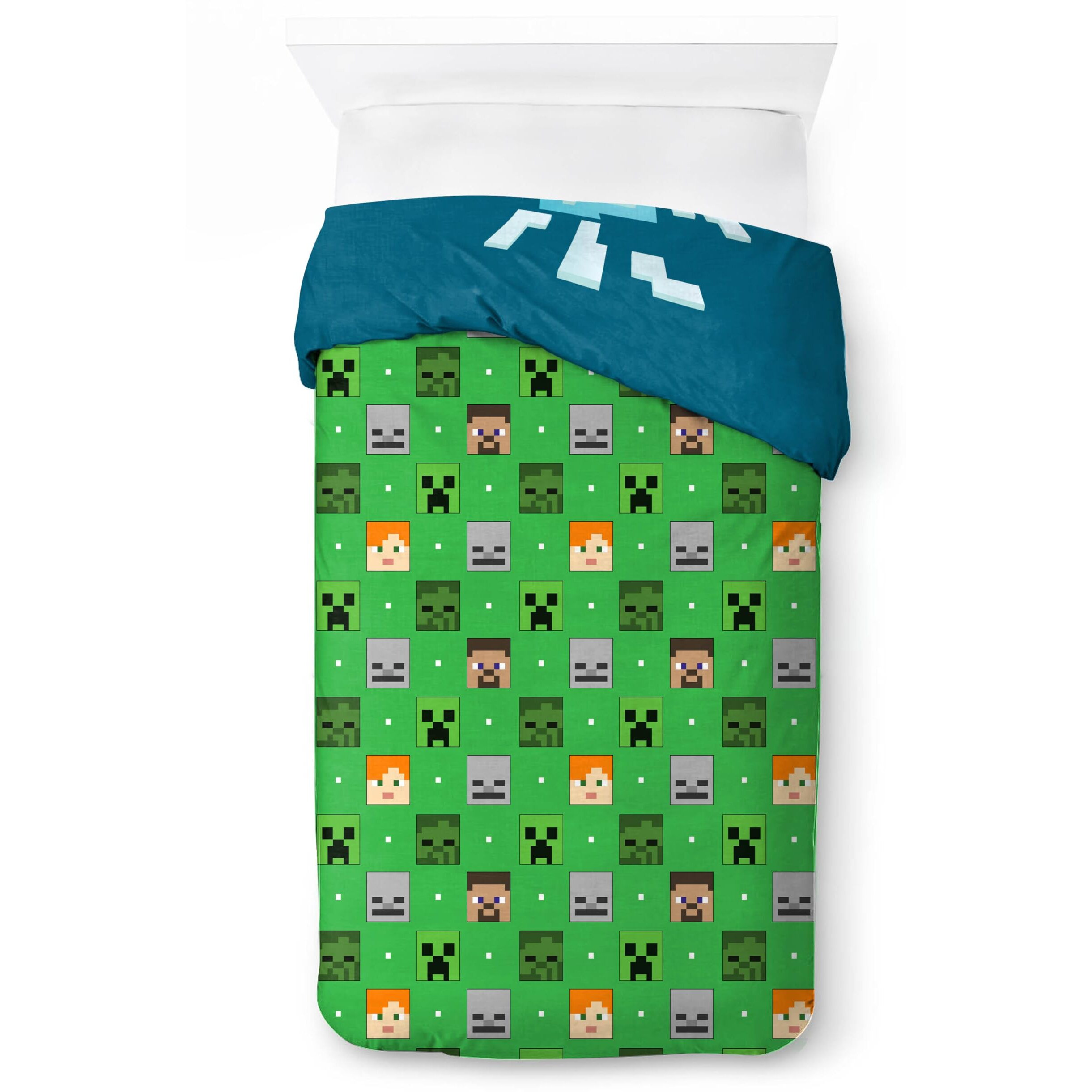 Jay Franco Duvet Cover Set - 2 Piece Comforter Cover And Sham Set  Super Soft Cozy Kids Bedding (Insert Not Included) Blue - Minecraft  Twin