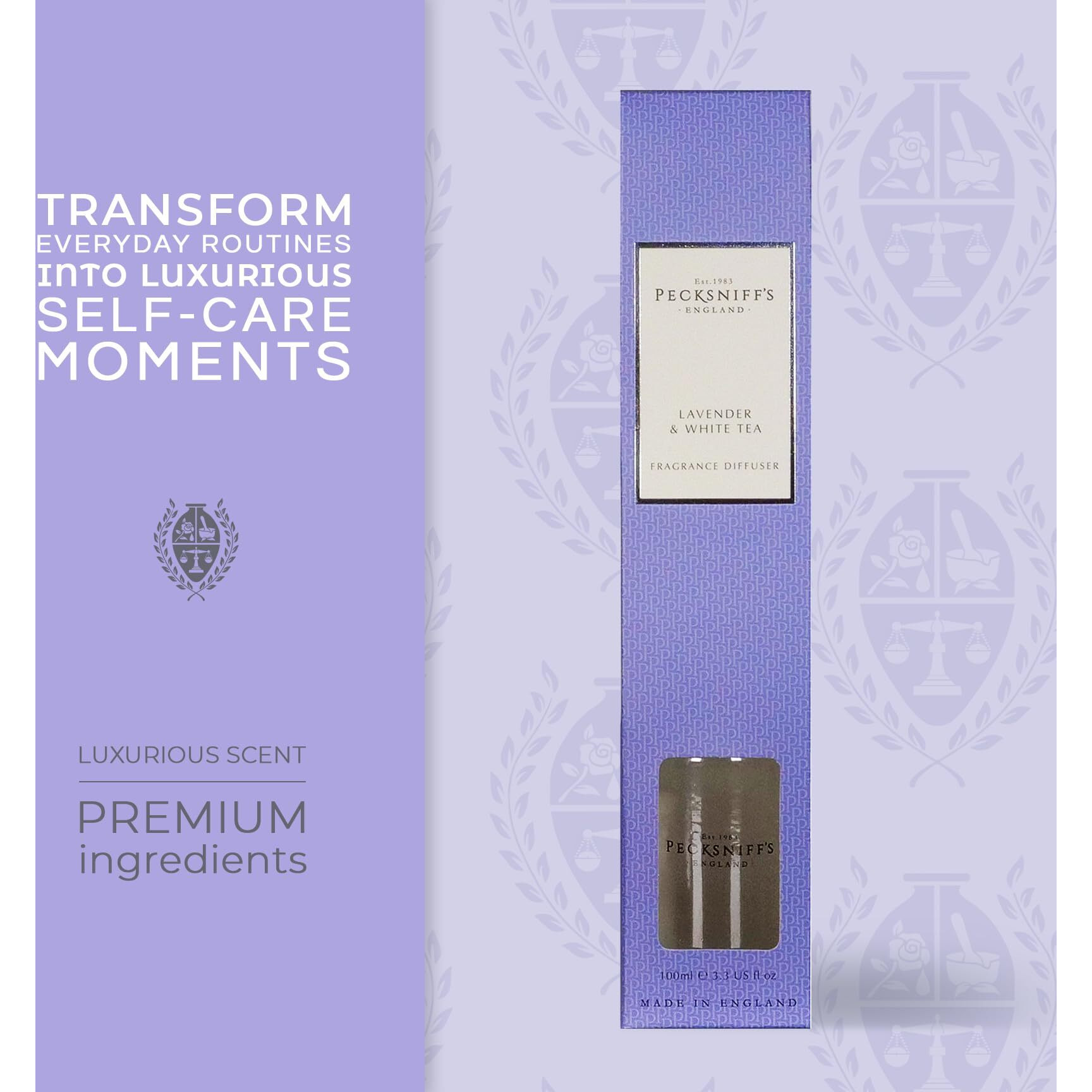 Pecksniffs Classic 100 Ml/ 3.3 Fl Oz Reed Diffuser Set Lavender & White Tea