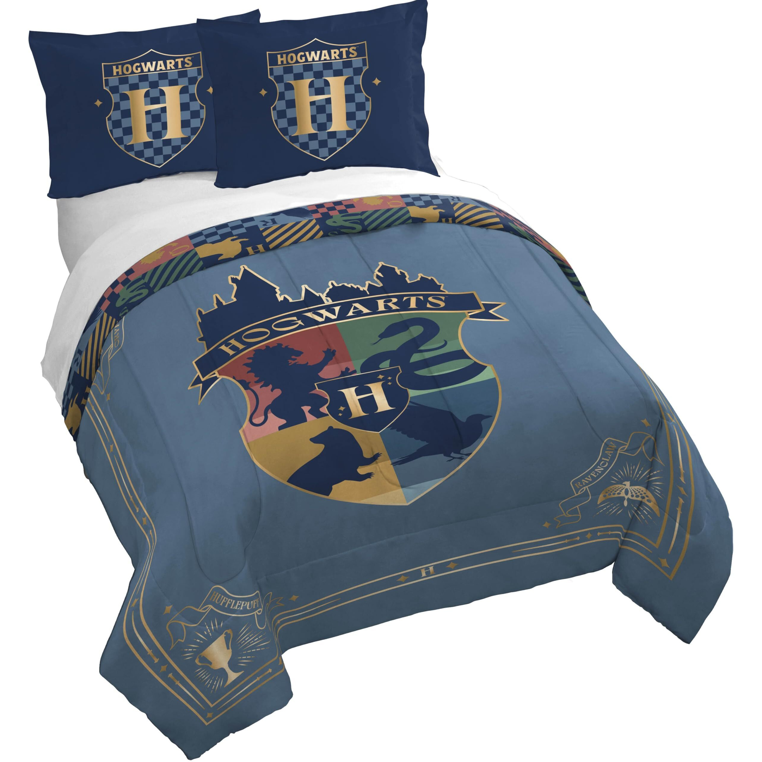 Jay Franco Duvet Cover Set - 3 Piece Comforter Cover And Sham Set  Super Soft Cozy Kids Bedding (Insert Not Included) Blue - Harry Potter  Queen