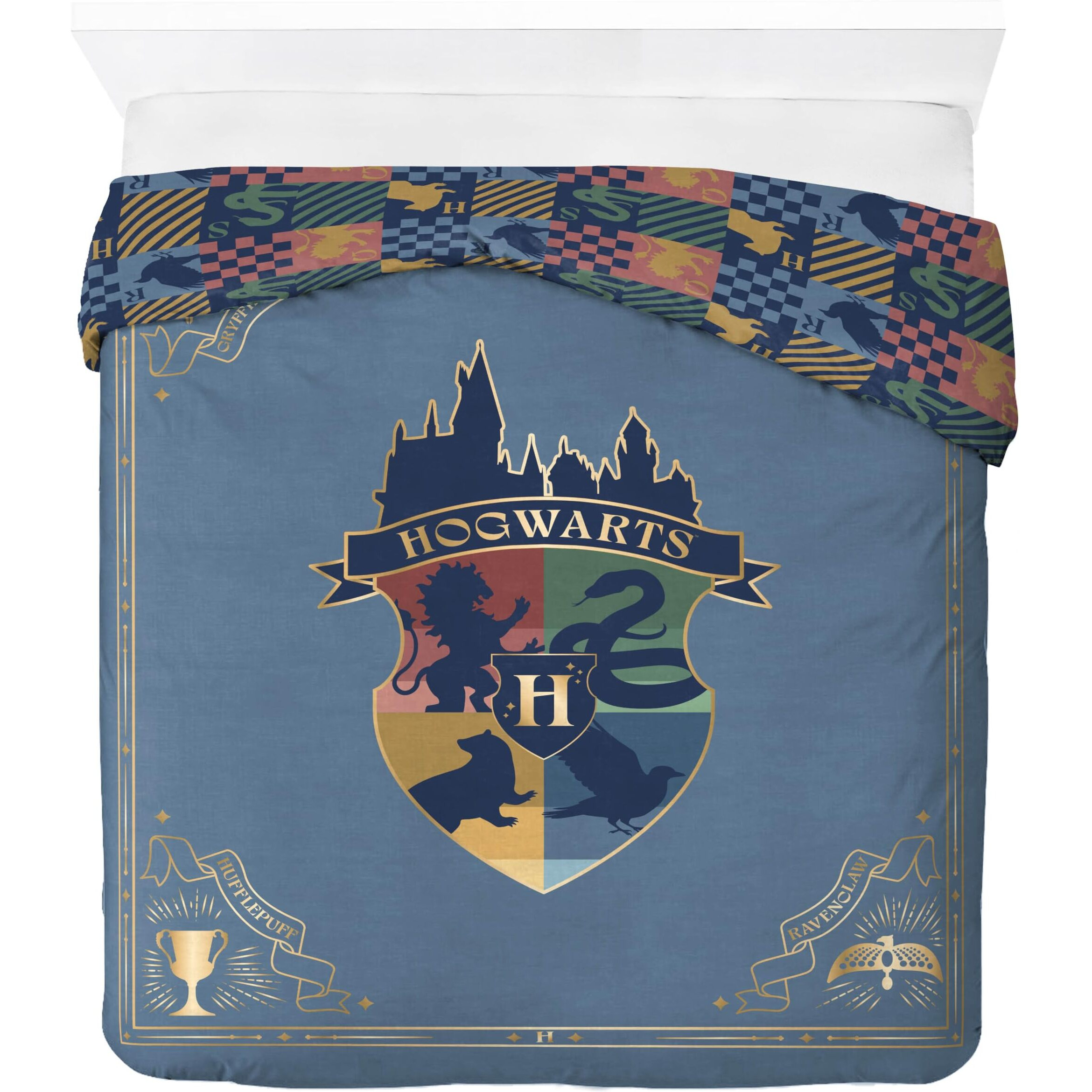 Jay Franco Duvet Cover Set - 3 Piece Comforter Cover And Sham Set  Super Soft Cozy Kids Bedding (Insert Not Included) Blue - Harry Potter  Queen